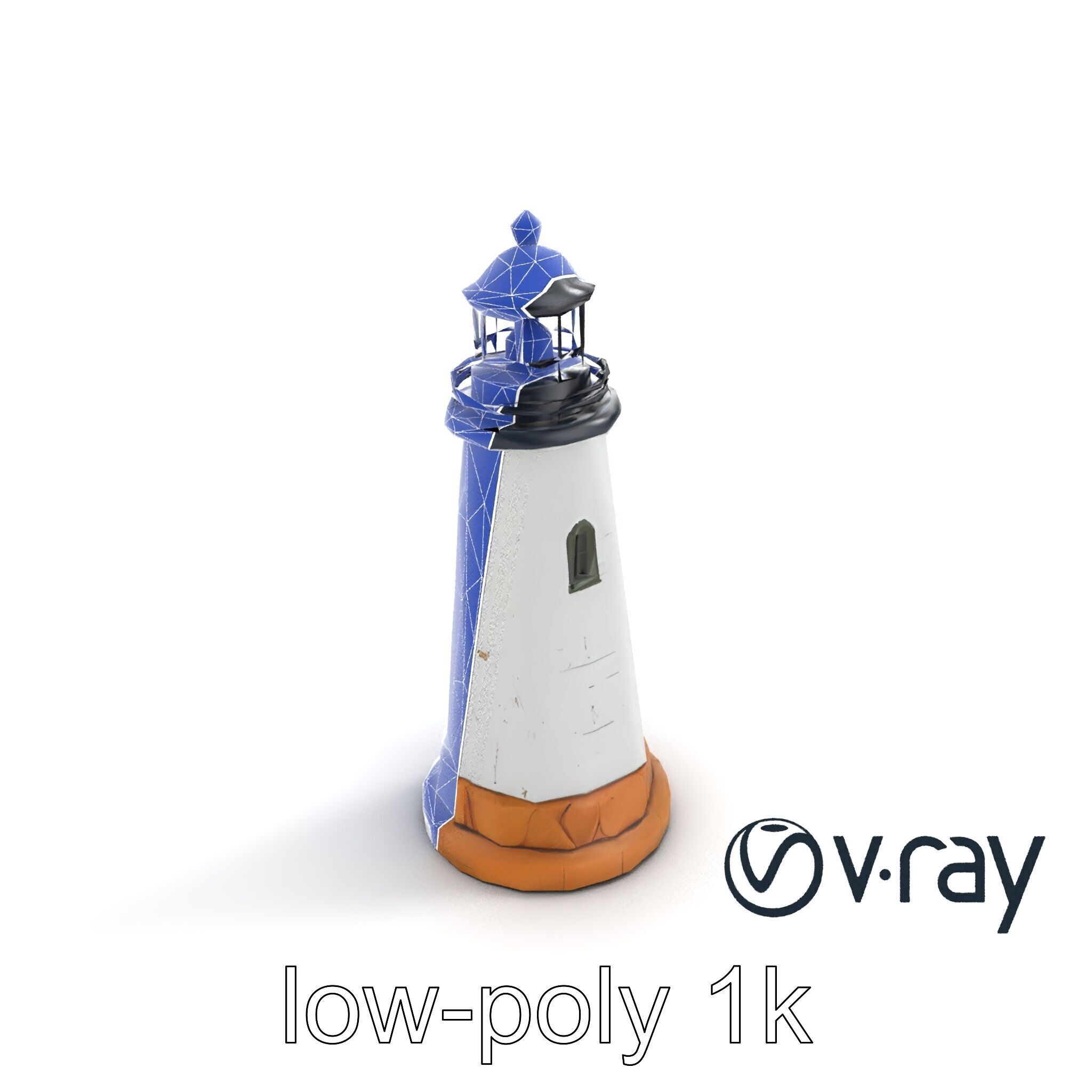 Chipped Paint Lighthouse with Stone Base model pack Low-poly 3D model_13