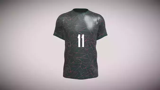 Soccer Blue Red With Black Jersey Player-11 In Low Poly