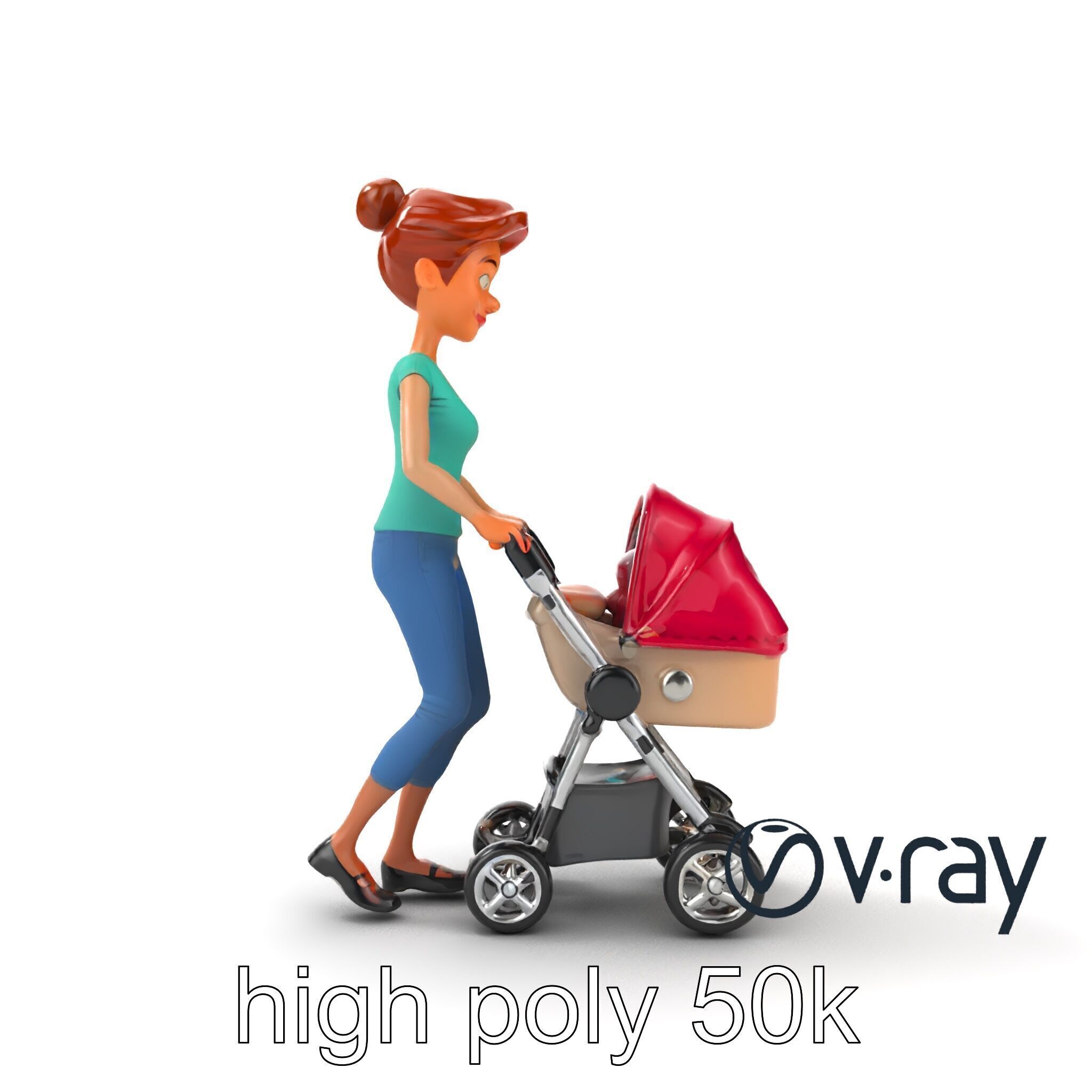 Cartoon Woman with Stroller Character model pack Low-poly 3D model_29