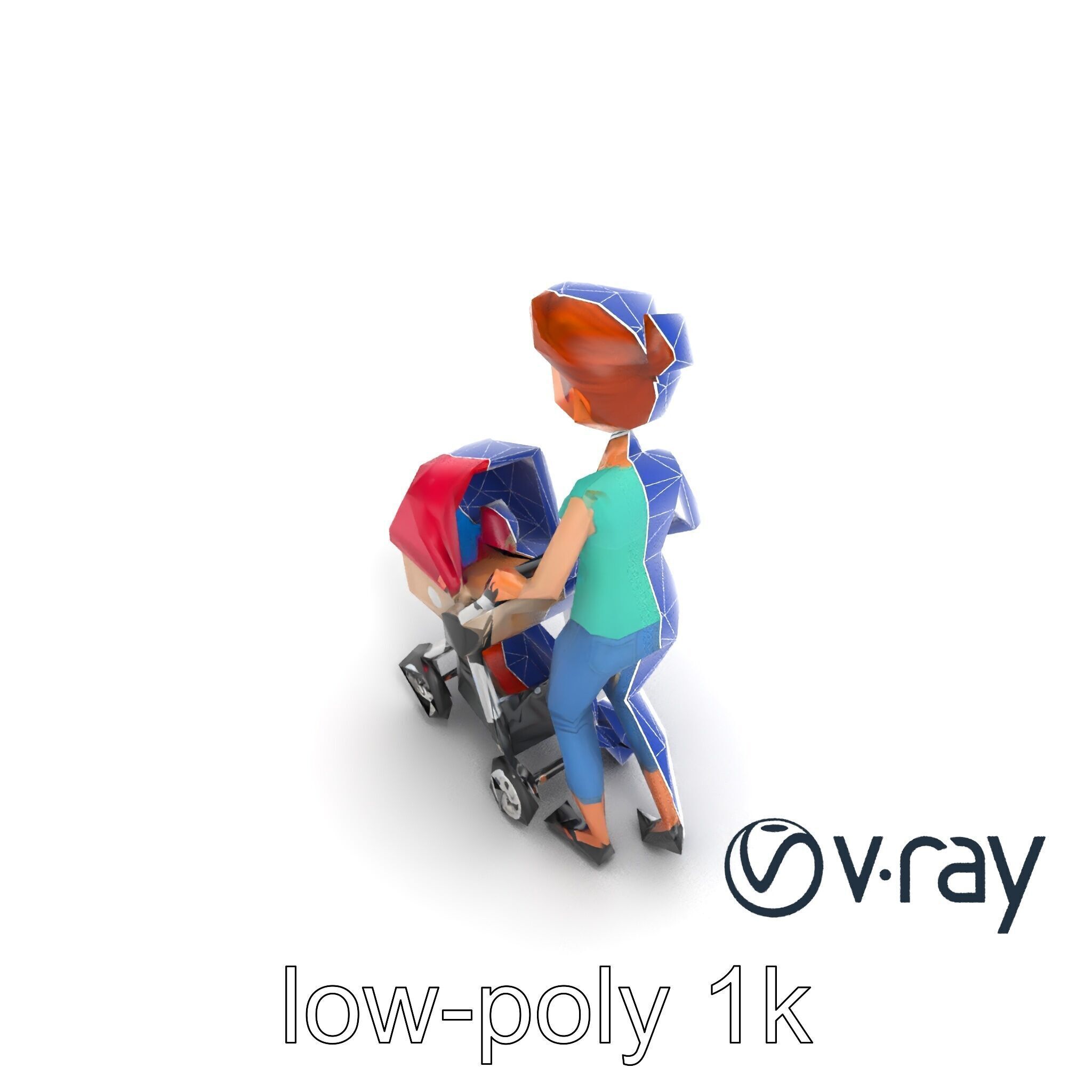 Cartoon Woman with Stroller Character model pack Low-poly 3D model_17