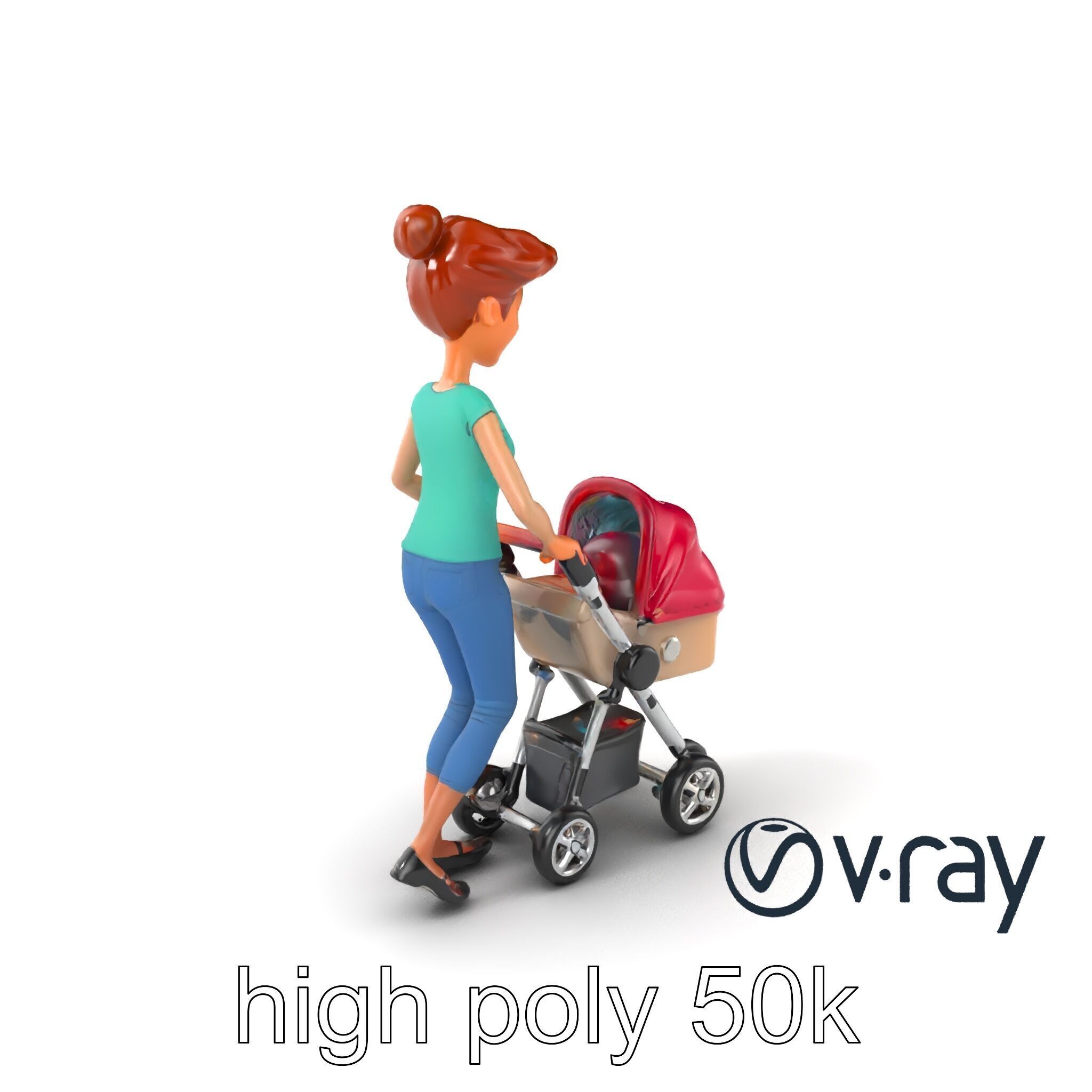 Cartoon Woman with Stroller Character model pack Low-poly 3D model_6