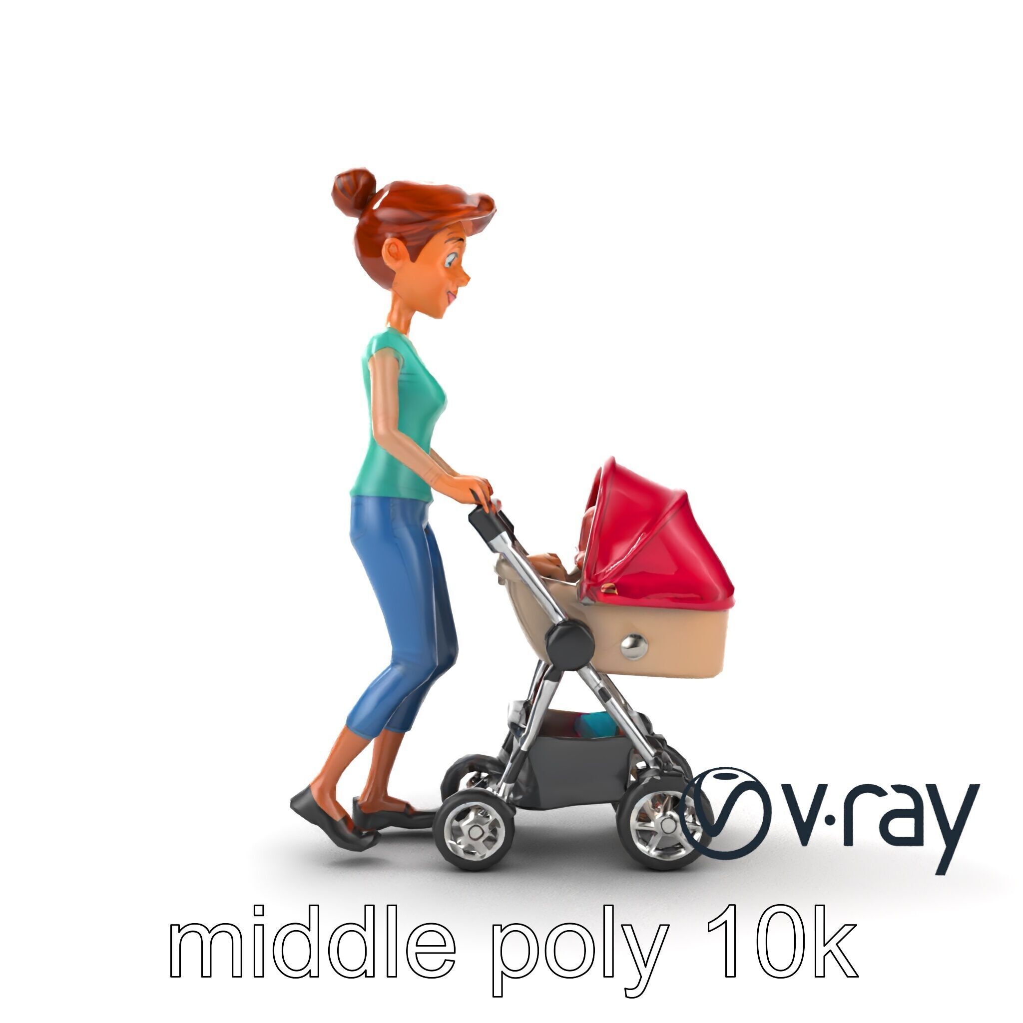 Cartoon Woman with Stroller Character model pack Low-poly 3D model_11