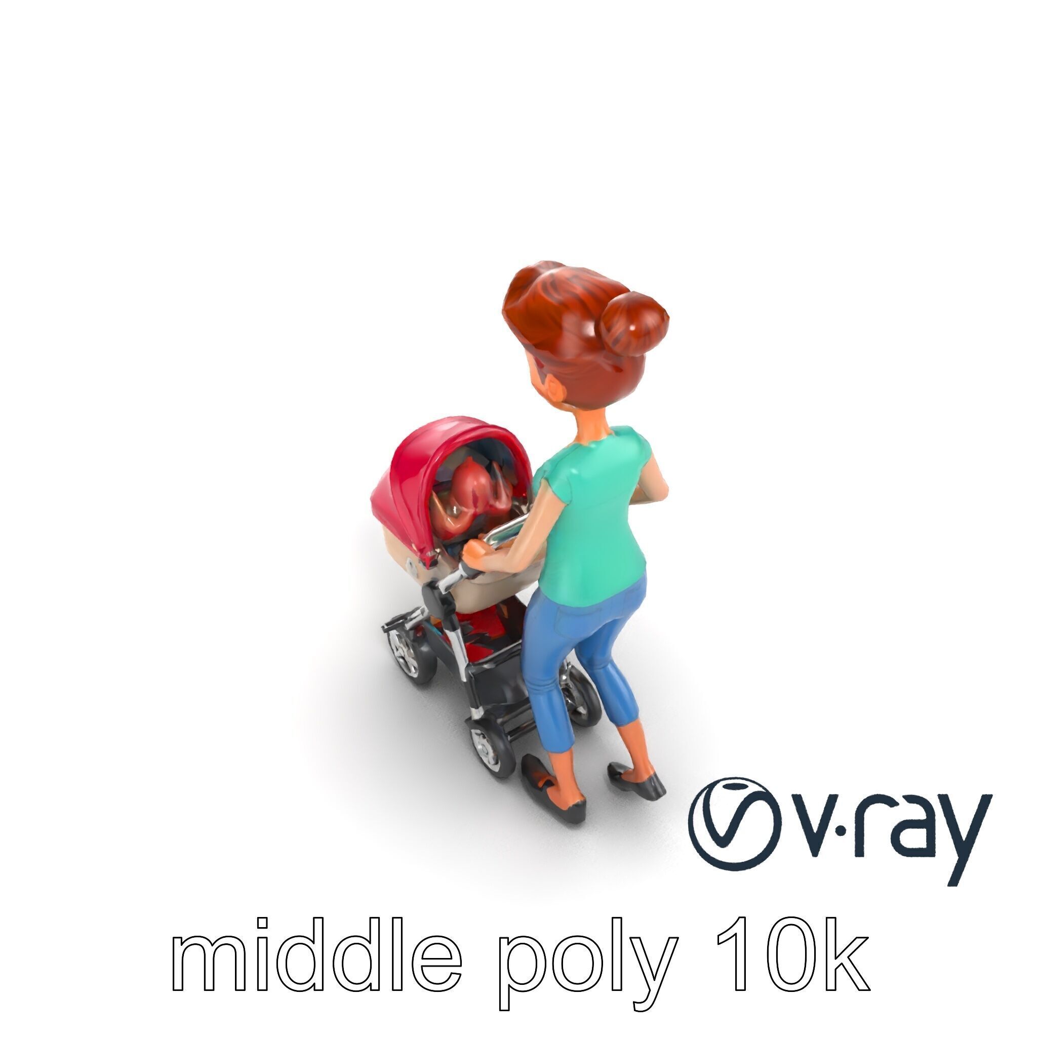 Cartoon Woman with Stroller Character model pack Low-poly 3D model_10