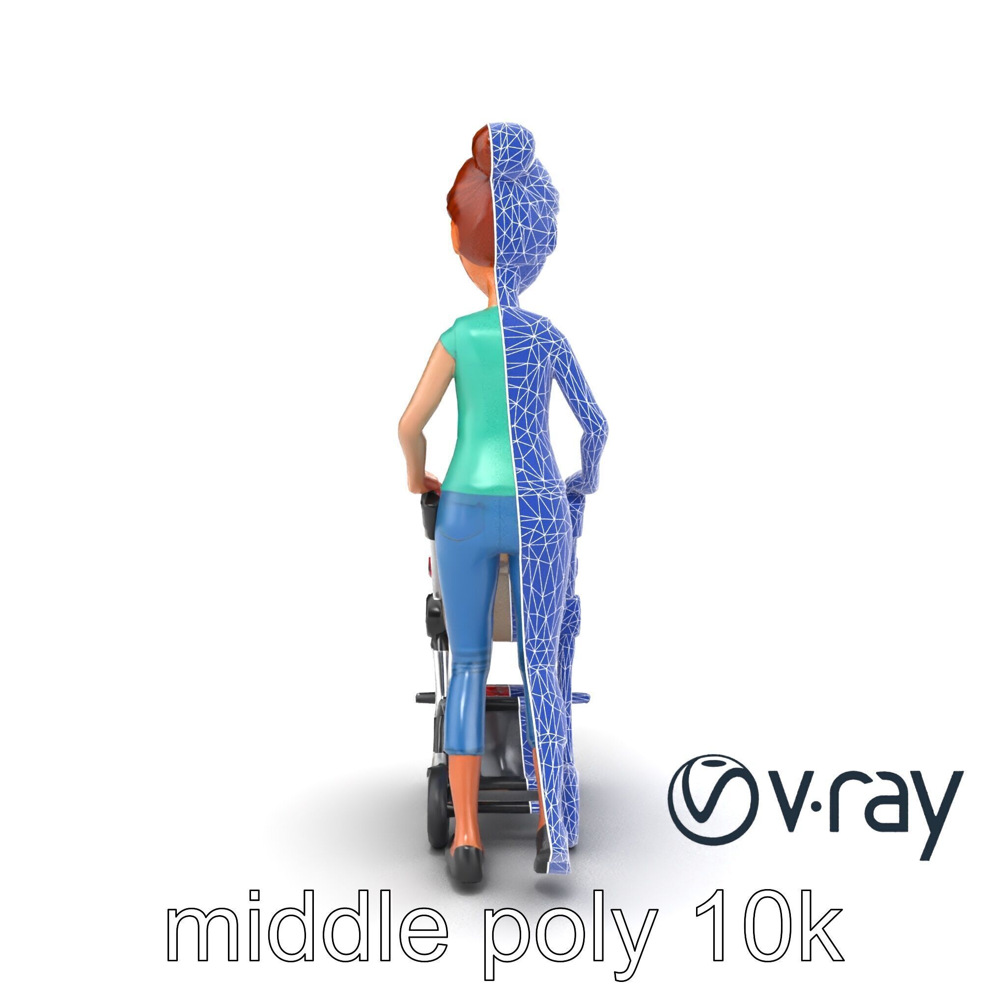 Cartoon Woman with Stroller Character model pack Low-poly 3D model_14