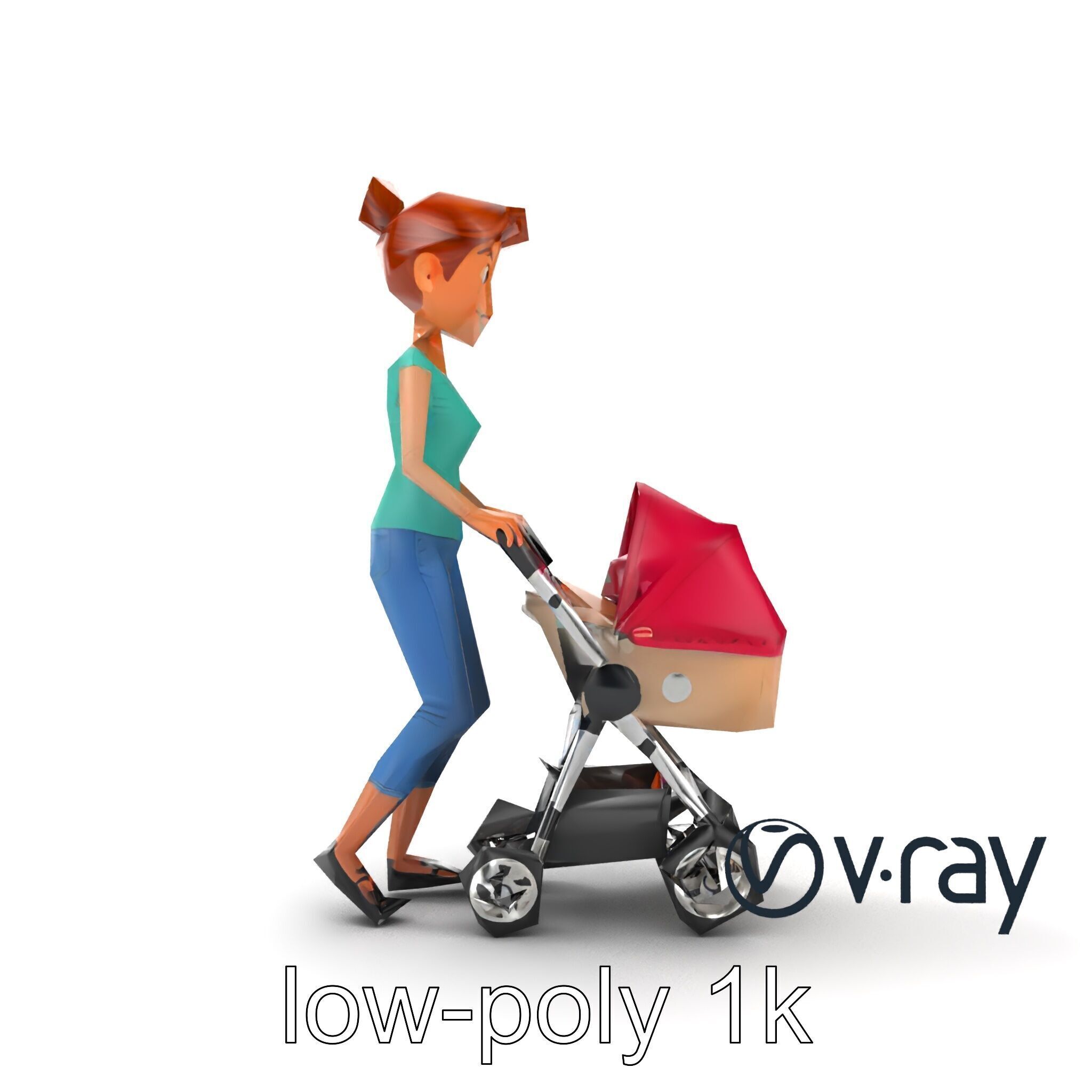 Cartoon Woman with Stroller Character model pack Low-poly 3D model_26