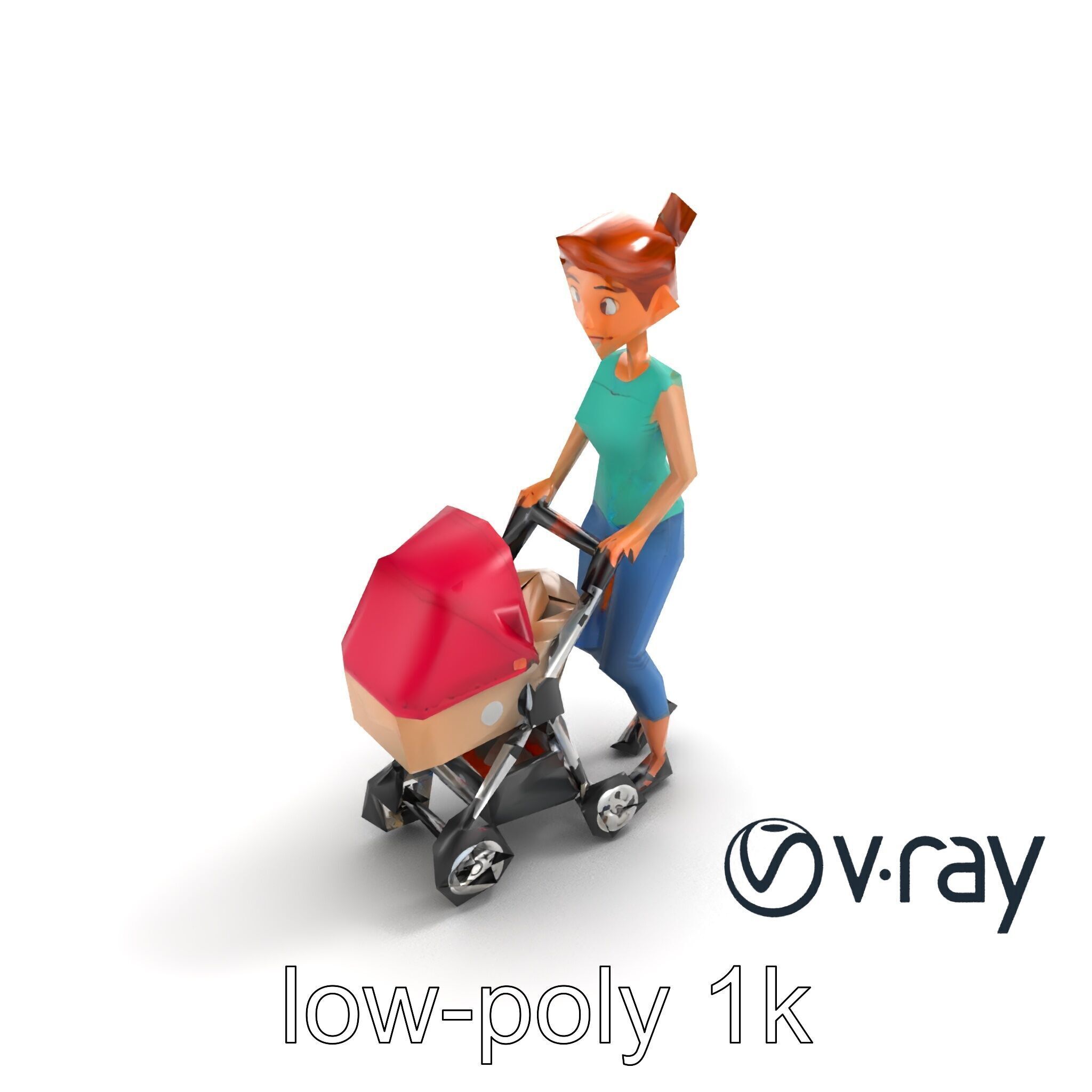 Cartoon Woman with Stroller Character model pack Low-poly 3D model_8