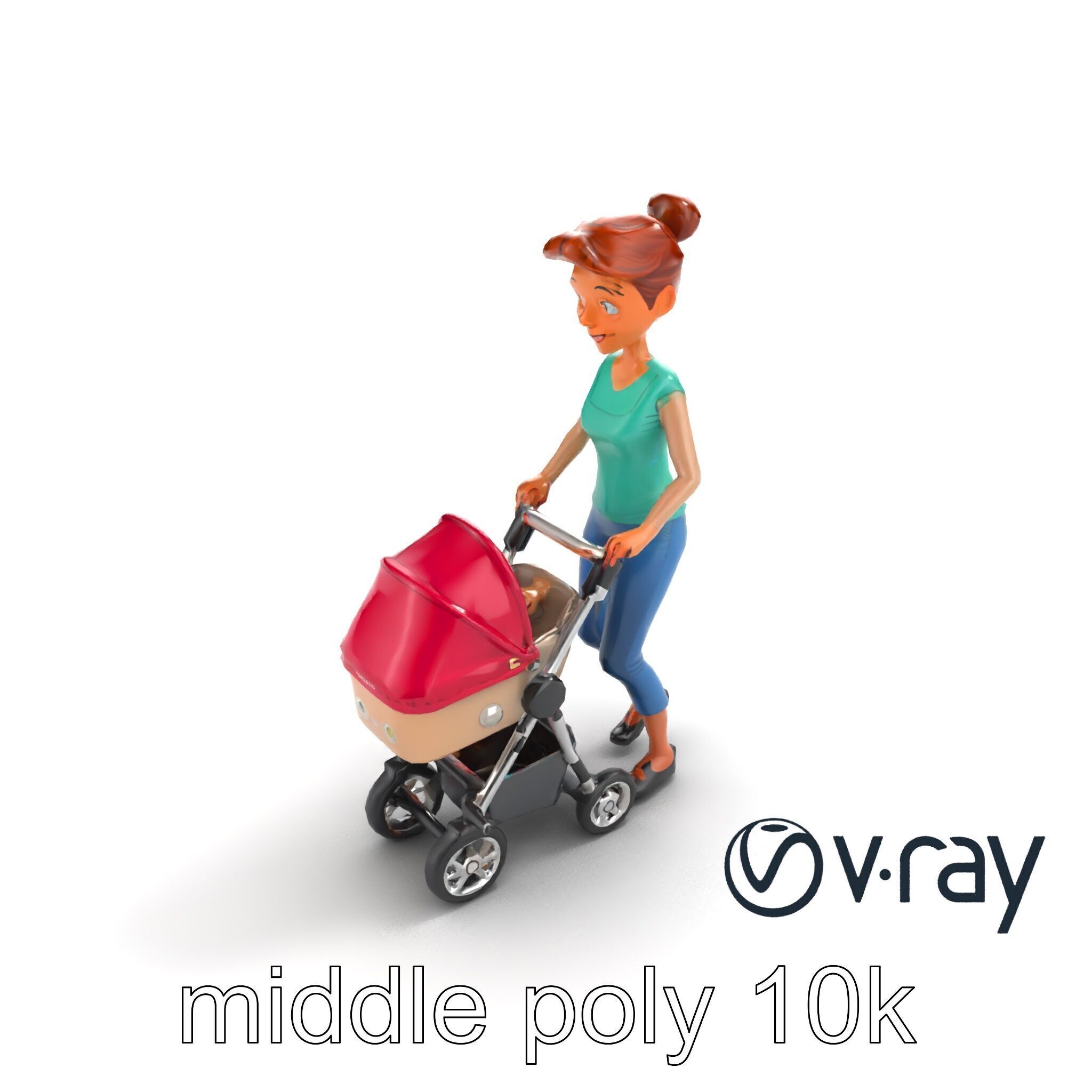 Cartoon Woman with Stroller Character model pack Low-poly 3D model_7
