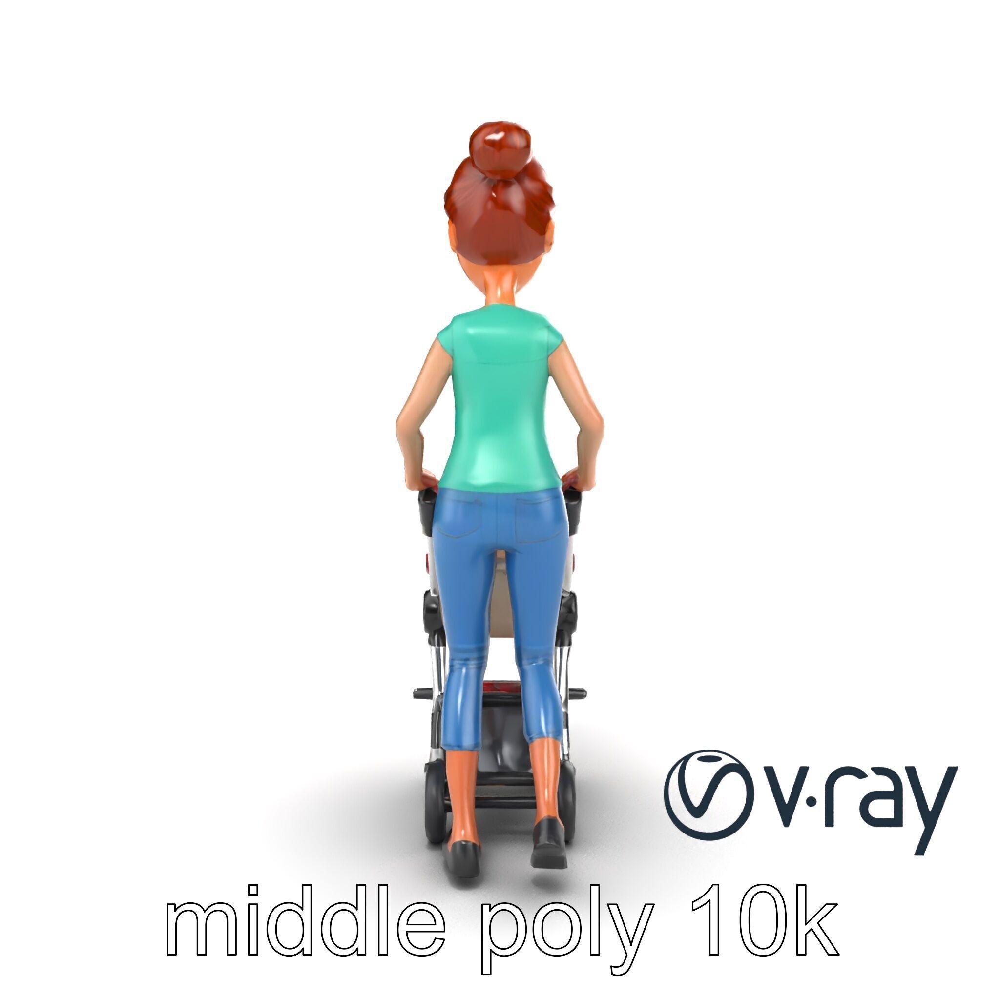 Cartoon Woman with Stroller Character model pack Low-poly 3D model_25