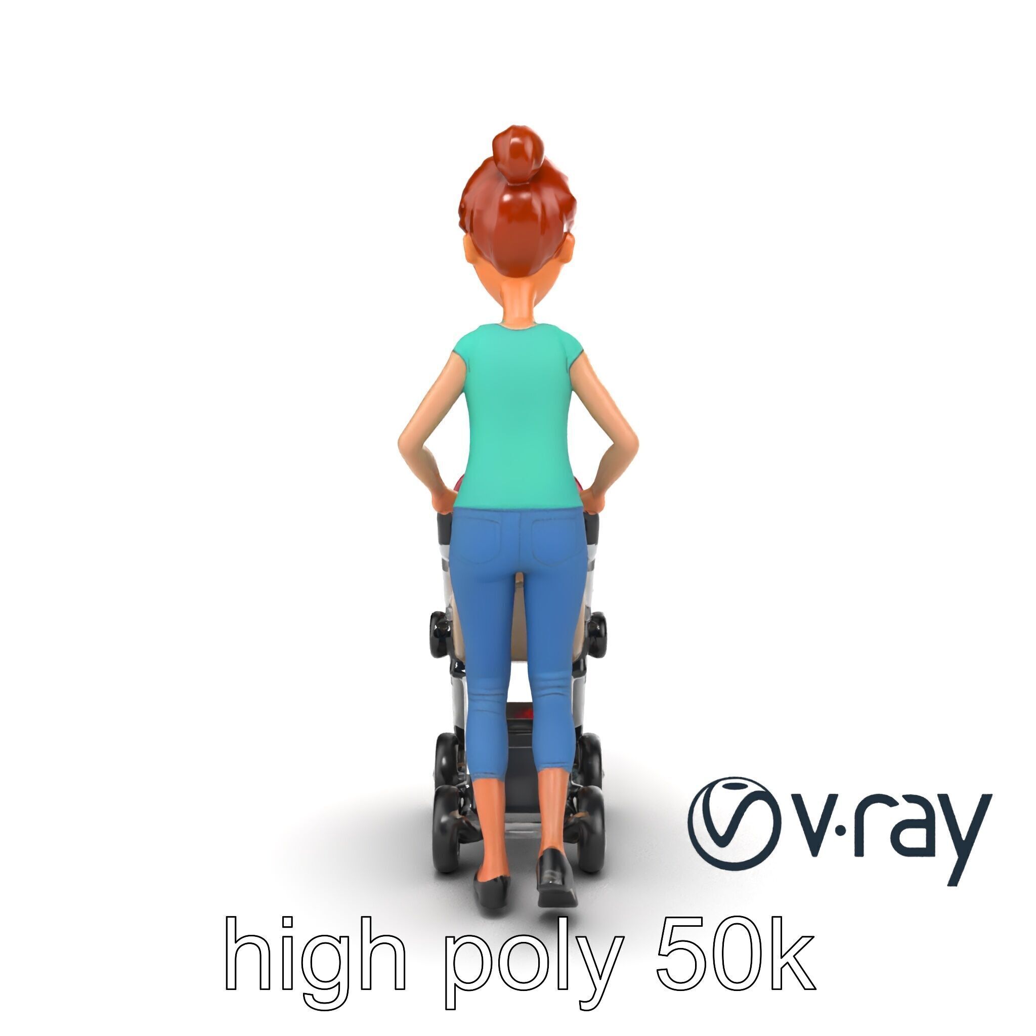 Cartoon Woman with Stroller Character model pack Low-poly 3D model_30