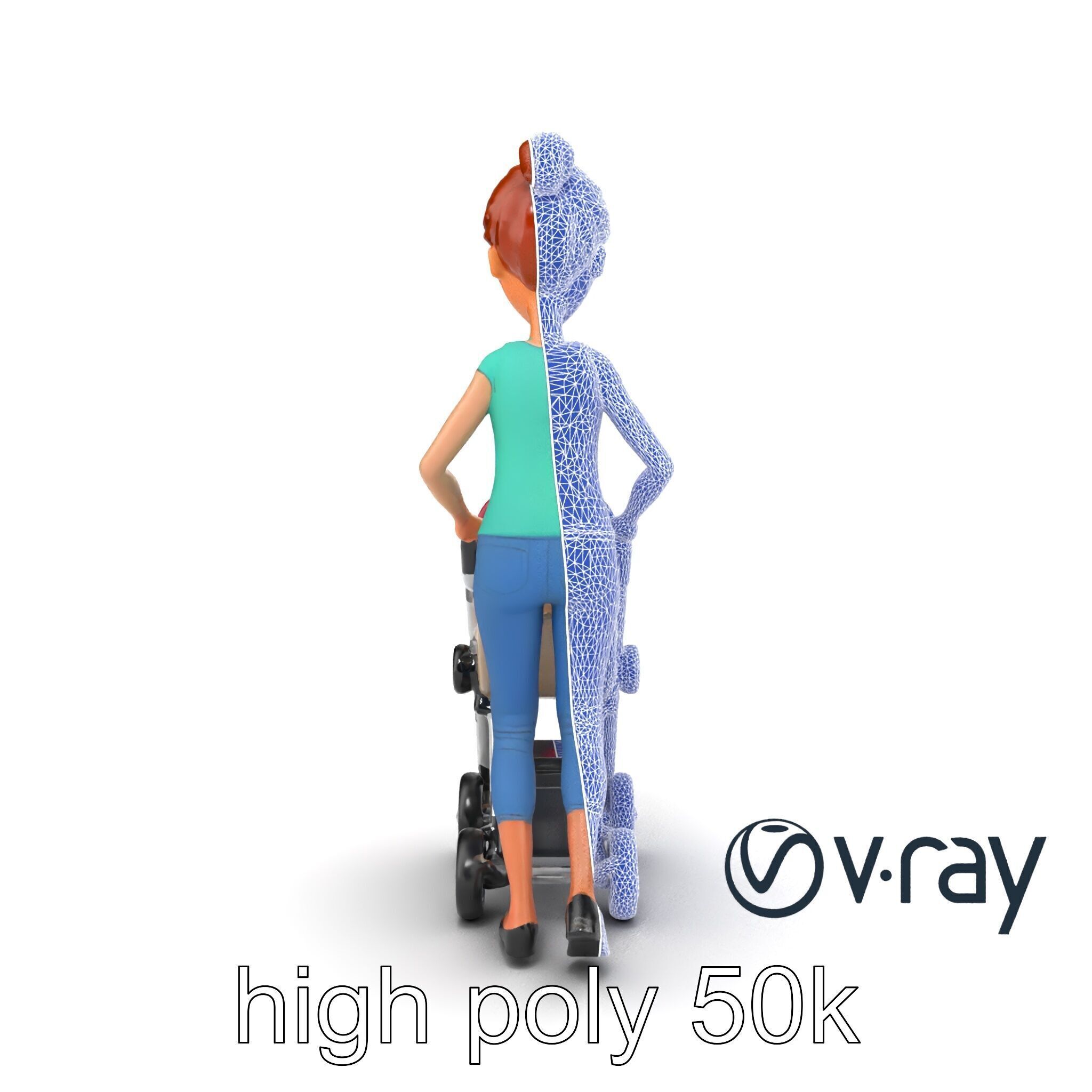 Cartoon Woman with Stroller Character model pack Low-poly 3D model_28