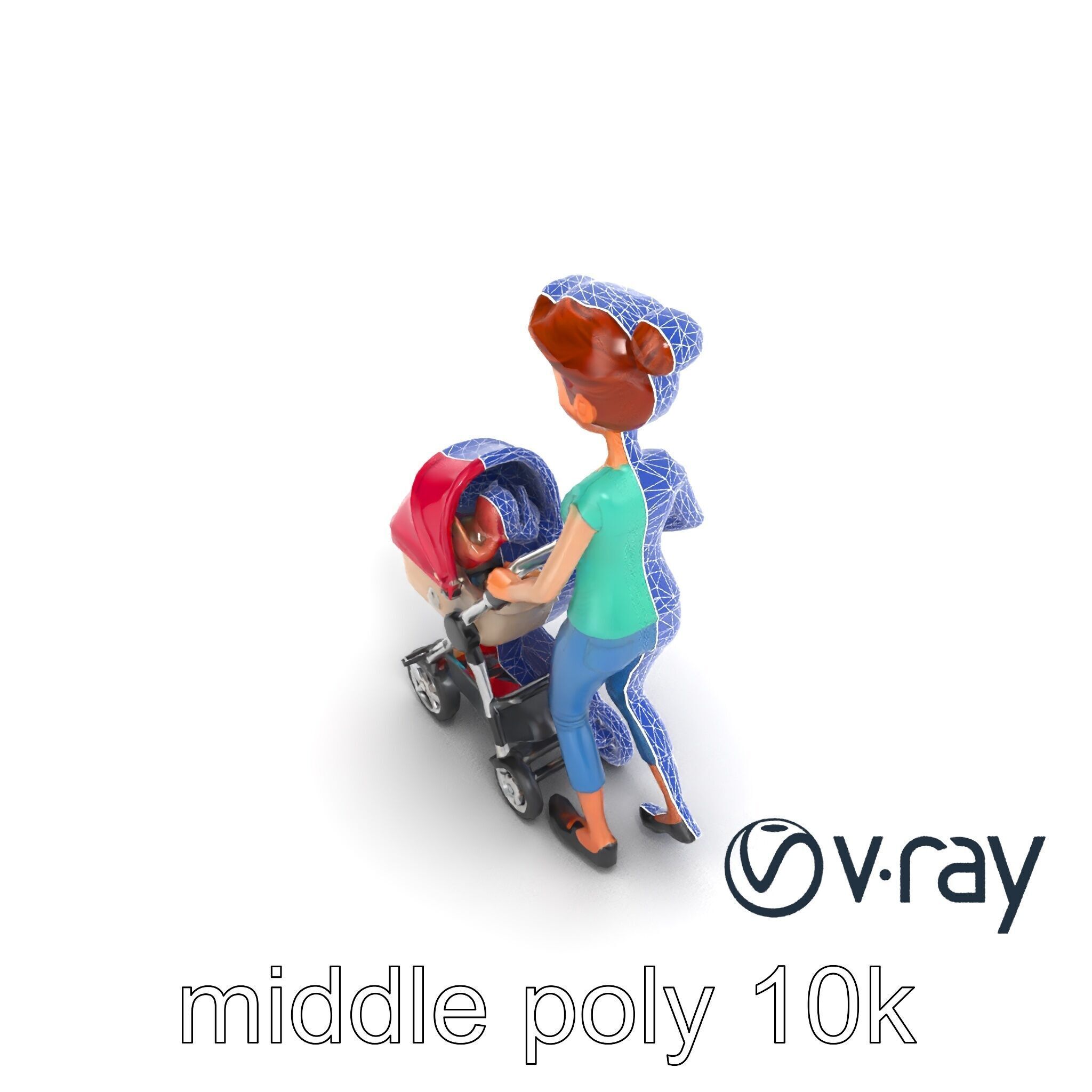 Cartoon Woman with Stroller Character model pack Low-poly 3D model_31