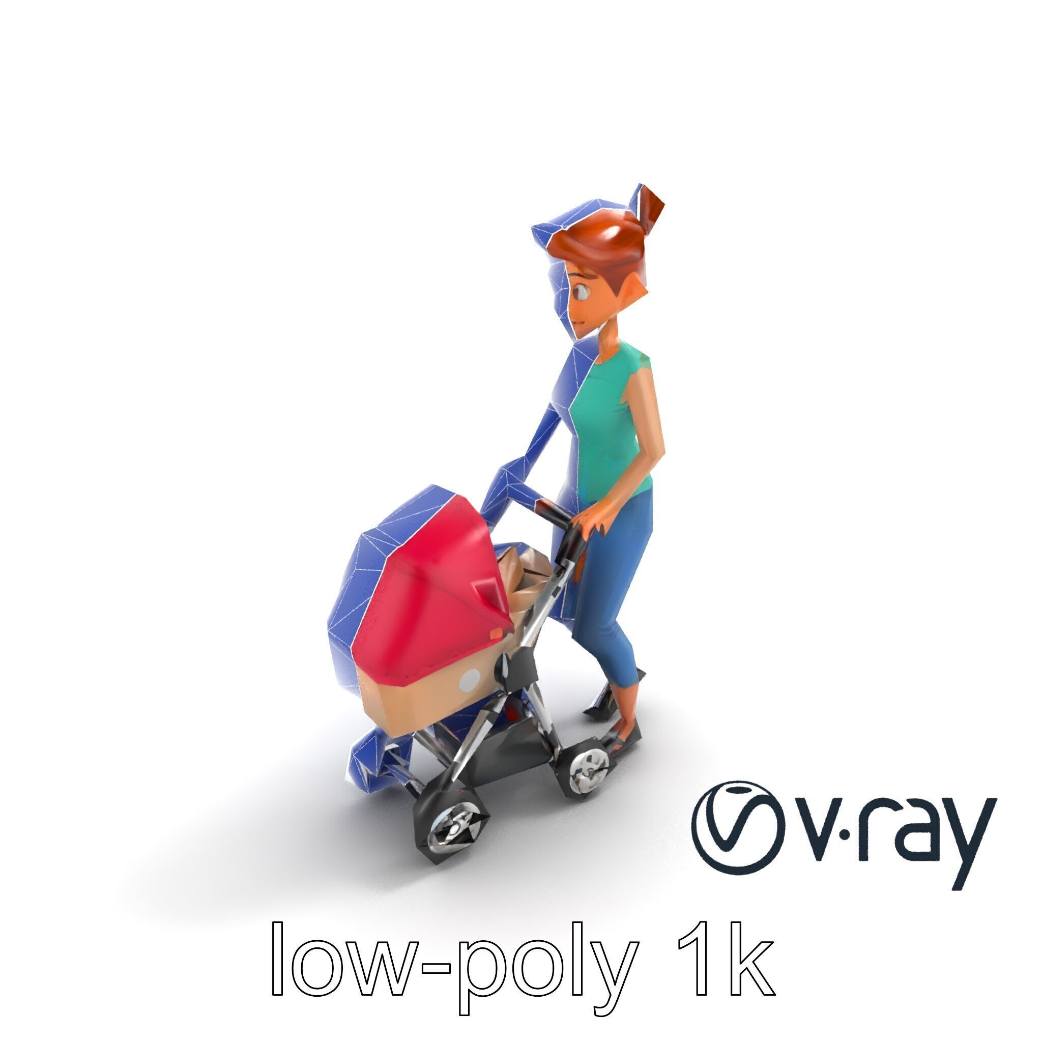Cartoon Woman with Stroller Character model pack Low-poly 3D model_22
