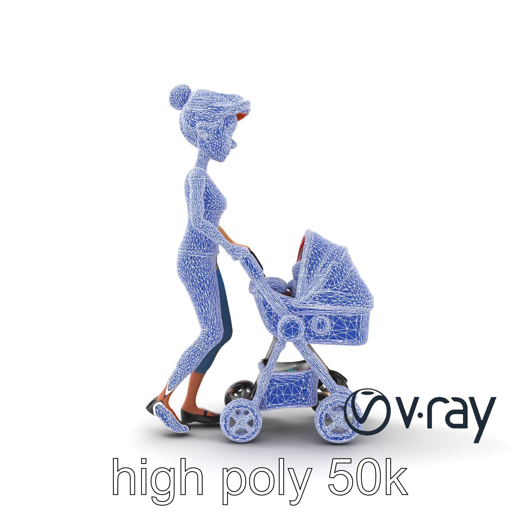 Cartoon Woman with Stroller Character model pack Low-poly 3D model_21