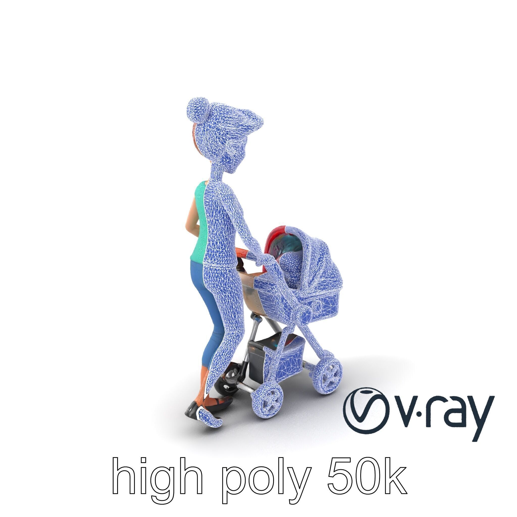 Cartoon Woman with Stroller Character model pack Low-poly 3D model_9