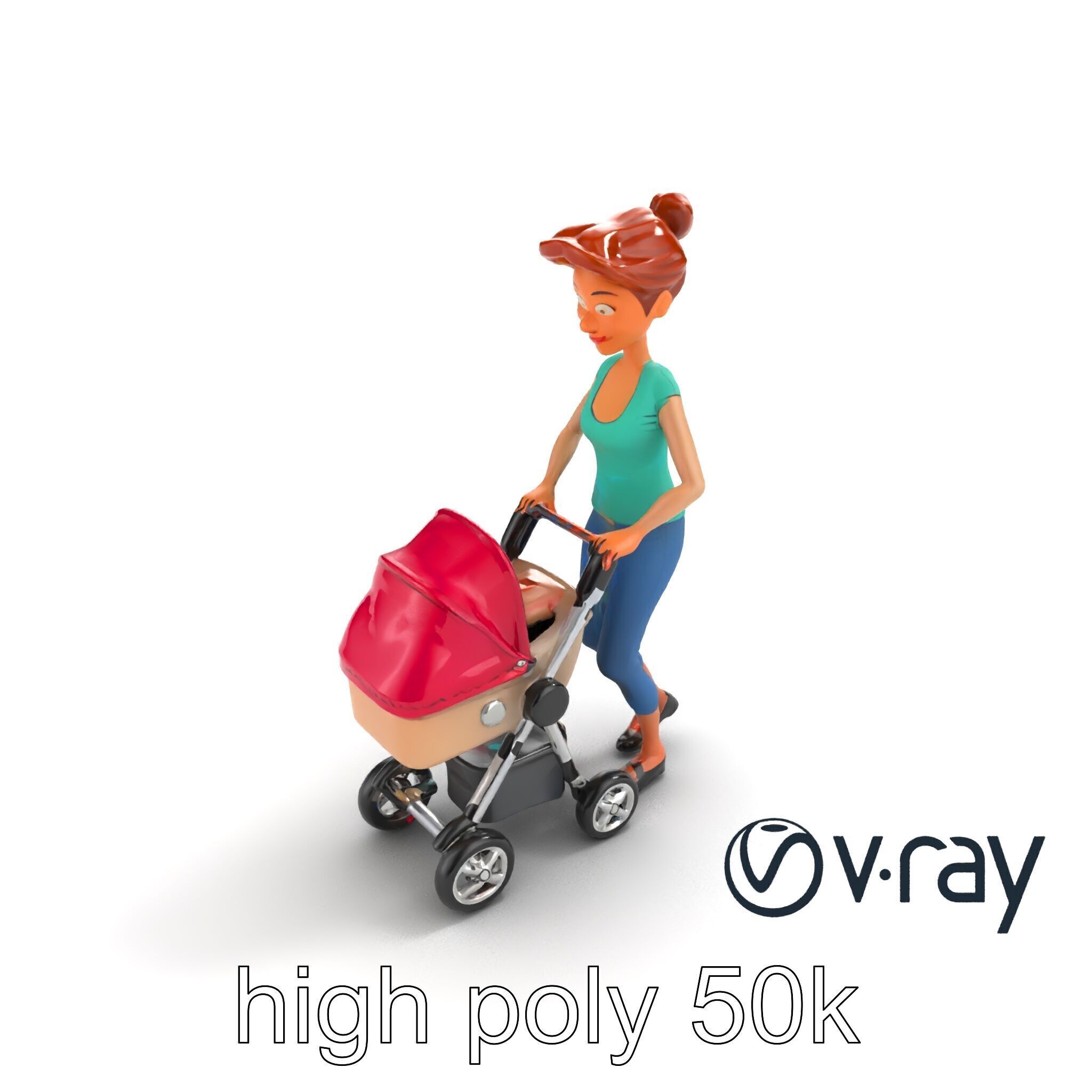Cartoon Woman with Stroller Character model pack Low-poly 3D model_13