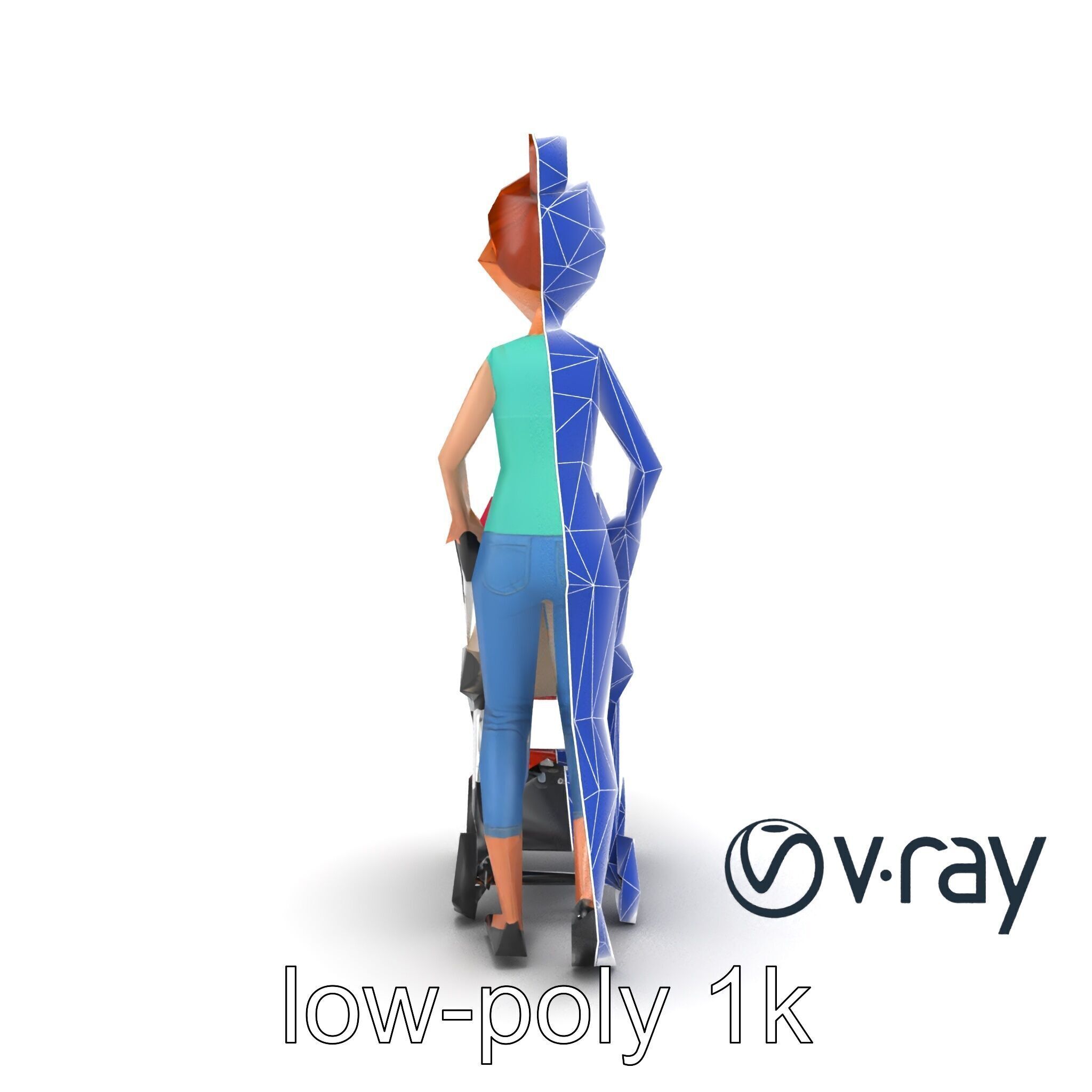 Cartoon Woman with Stroller Character model pack Low-poly 3D model_23