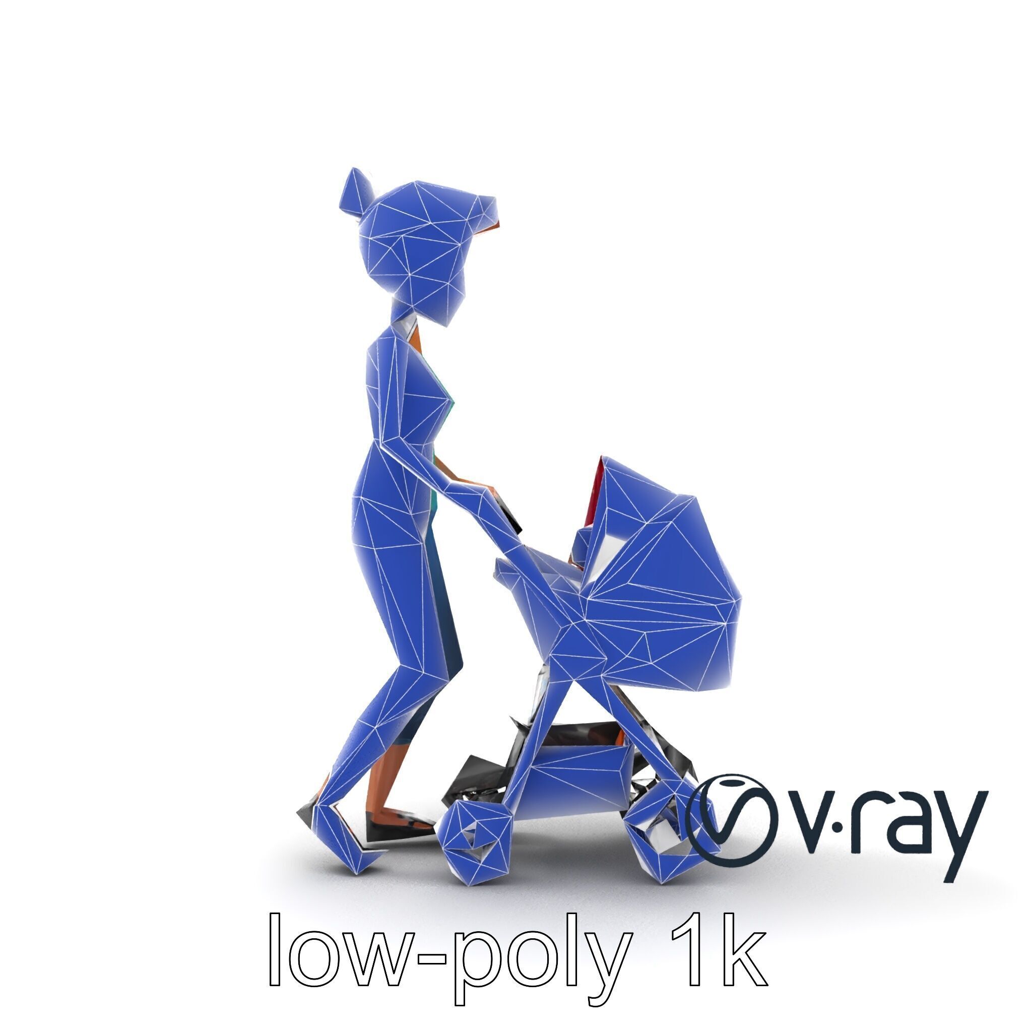 Cartoon Woman with Stroller Character model pack Low-poly 3D model_12