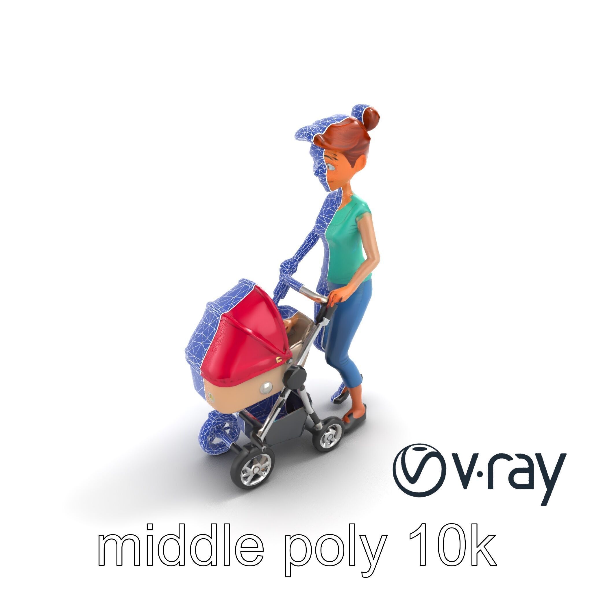 Cartoon Woman with Stroller Character model pack Low-poly 3D model_27