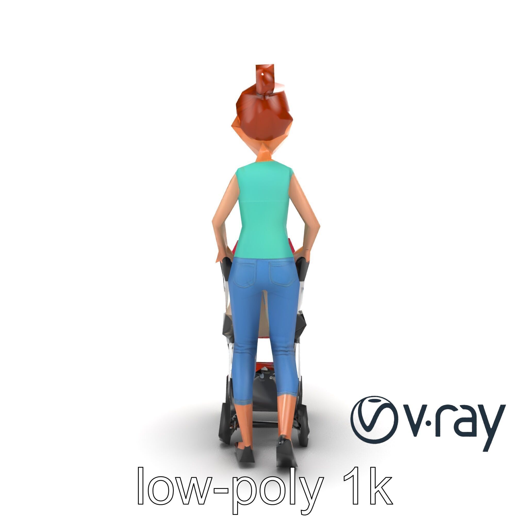 Cartoon Woman with Stroller Character model pack Low-poly 3D model_20