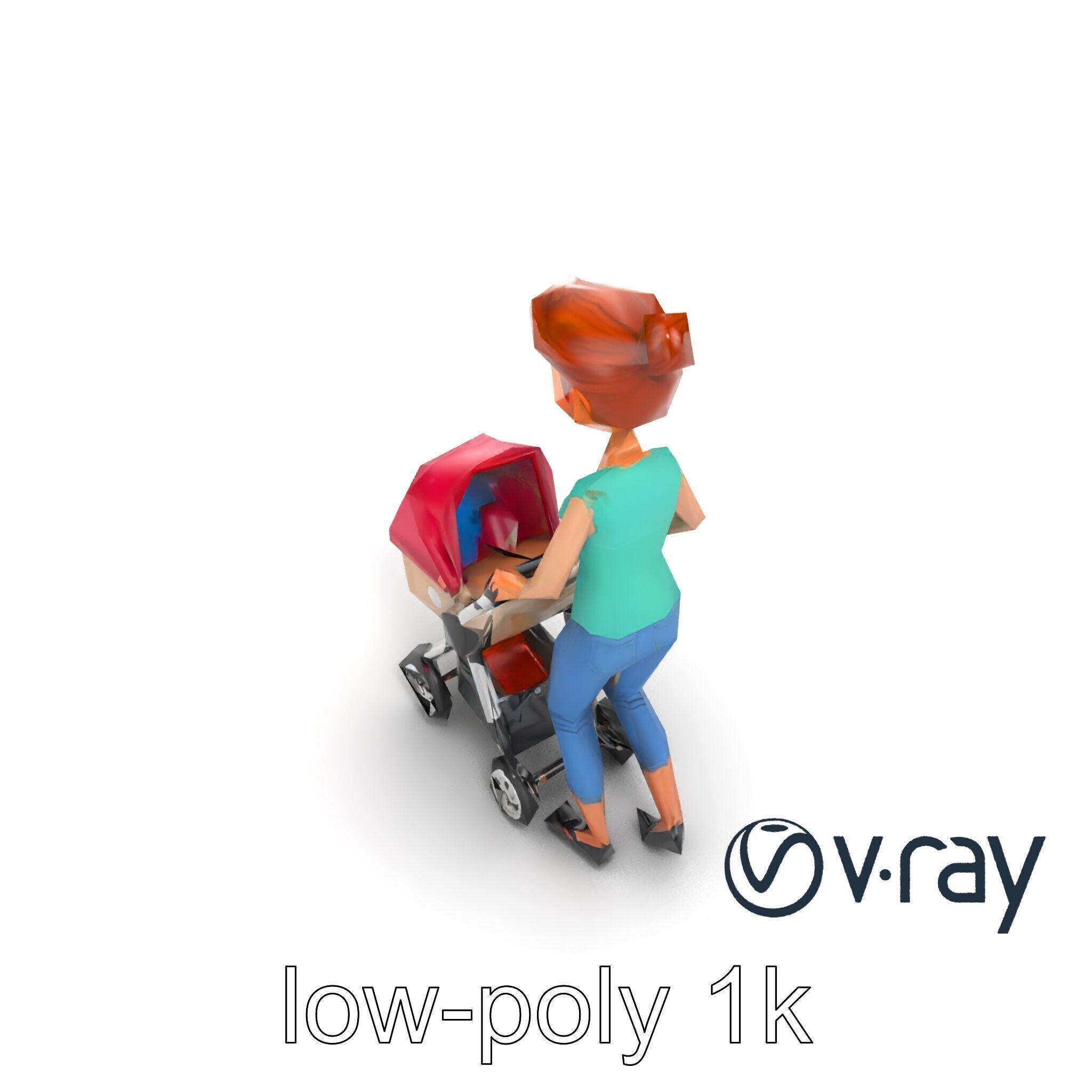 Cartoon Woman with Stroller Character model pack Low-poly 3D model_24