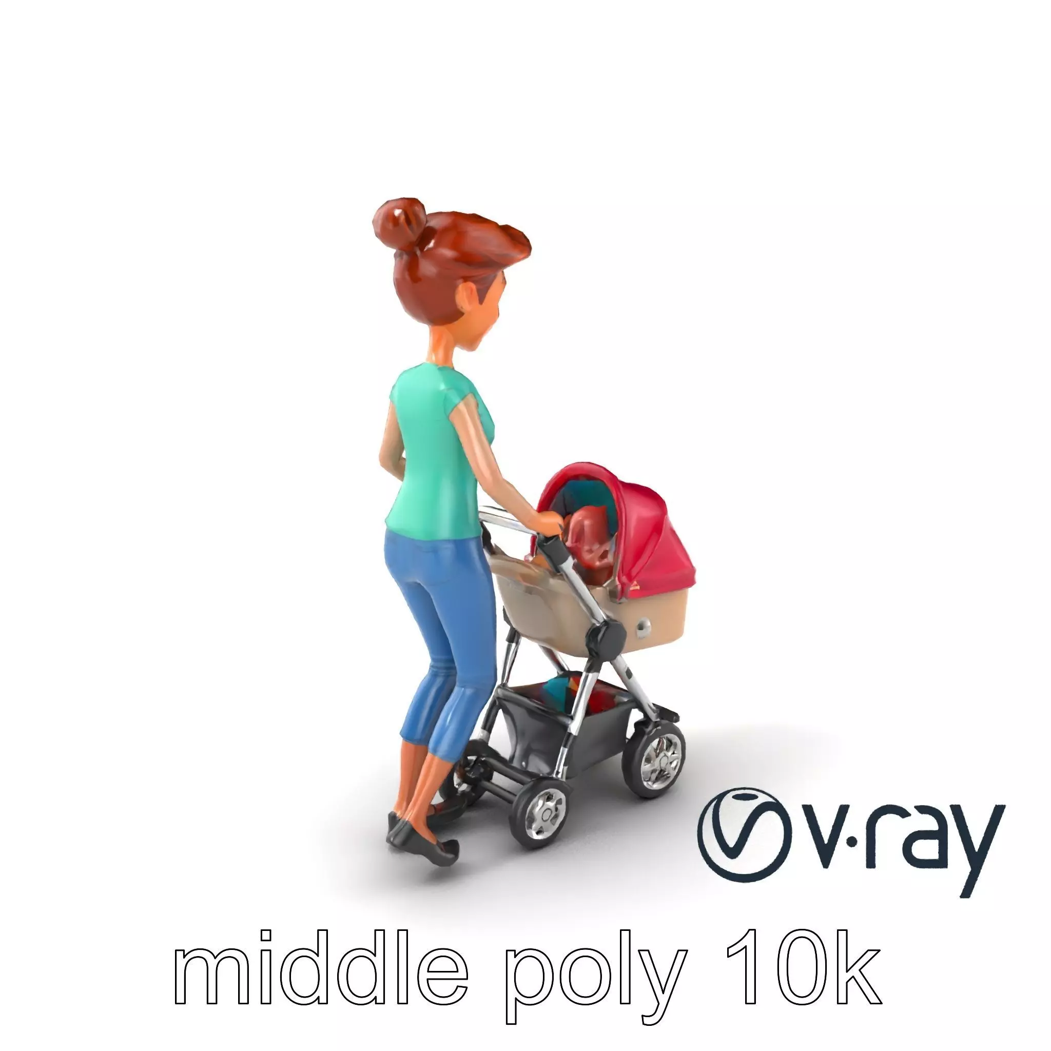 Cartoon Woman with Stroller Character model pack Low-poly 3D model_0