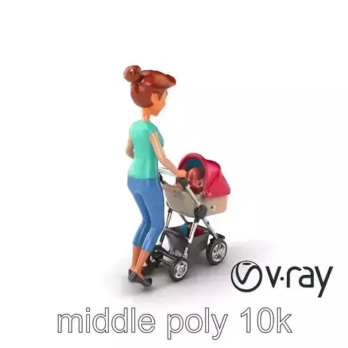 Cartoon Woman with Stroller Character model pack Low-poly 3D model Cartoon Woman with Stroller Character model pack Low-poly 3D model
