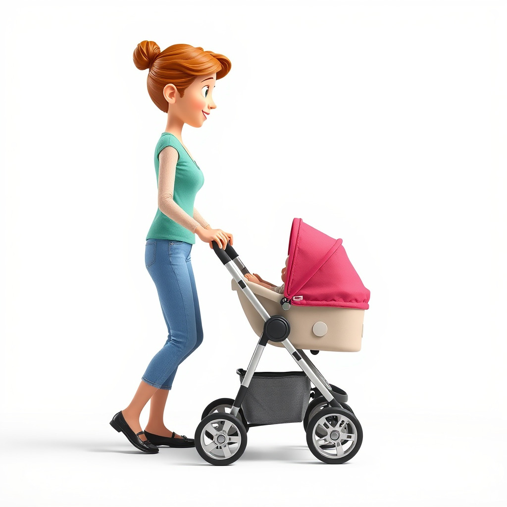Cartoon Woman with Stroller Character model pack Low-poly 3D model_3