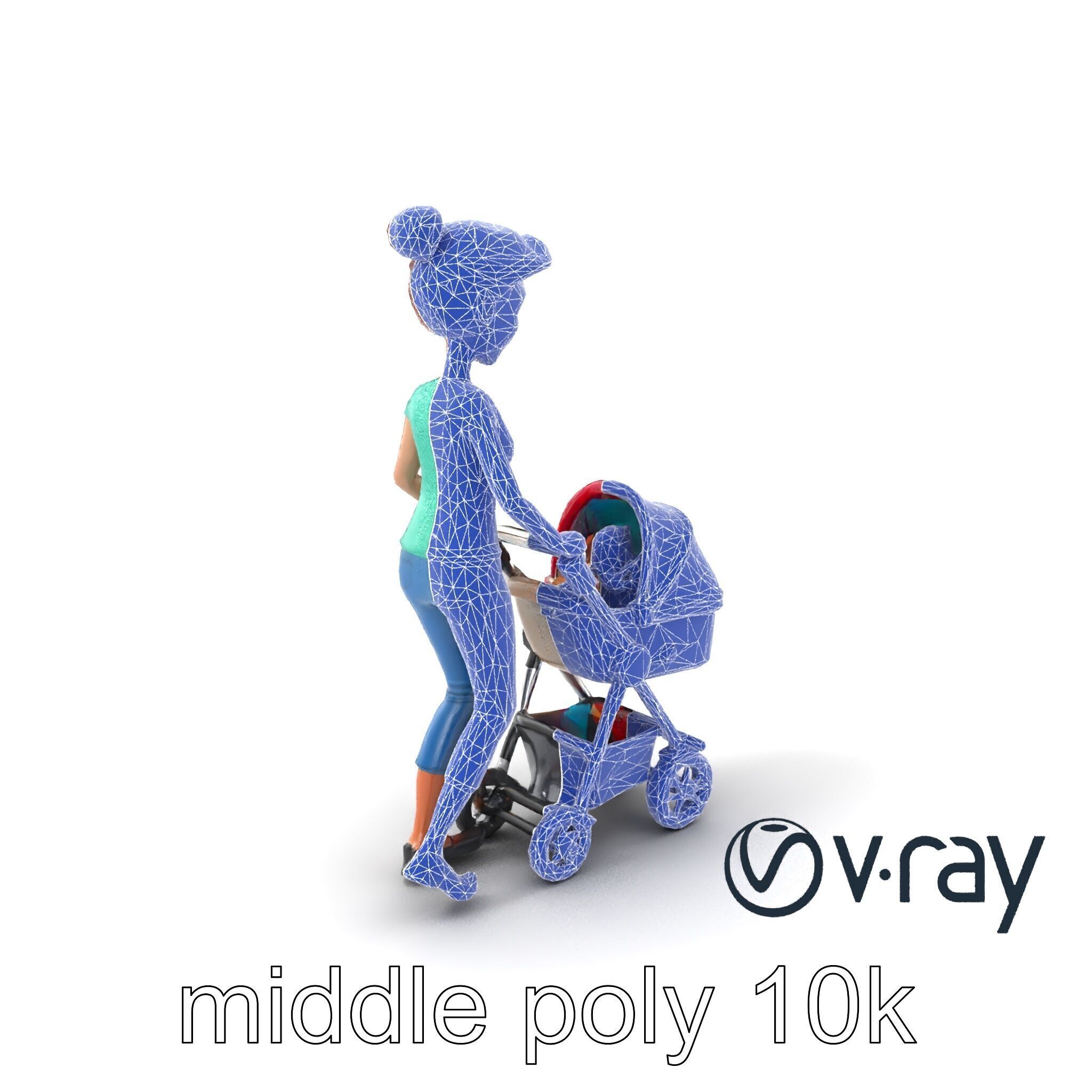 Cartoon Woman with Stroller Character model pack Low-poly 3D model_4