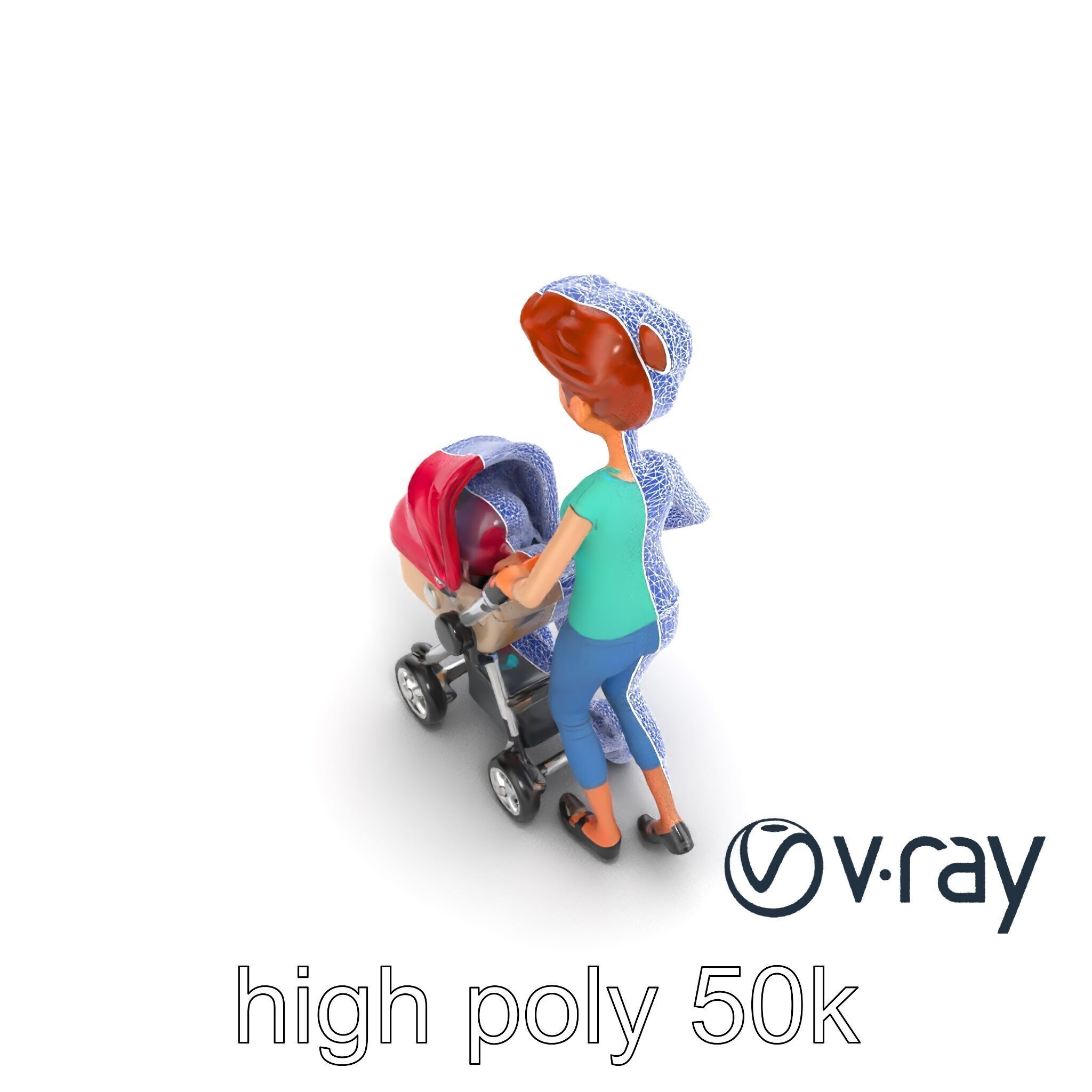 Cartoon Woman with Stroller Character model pack Low-poly 3D model_18