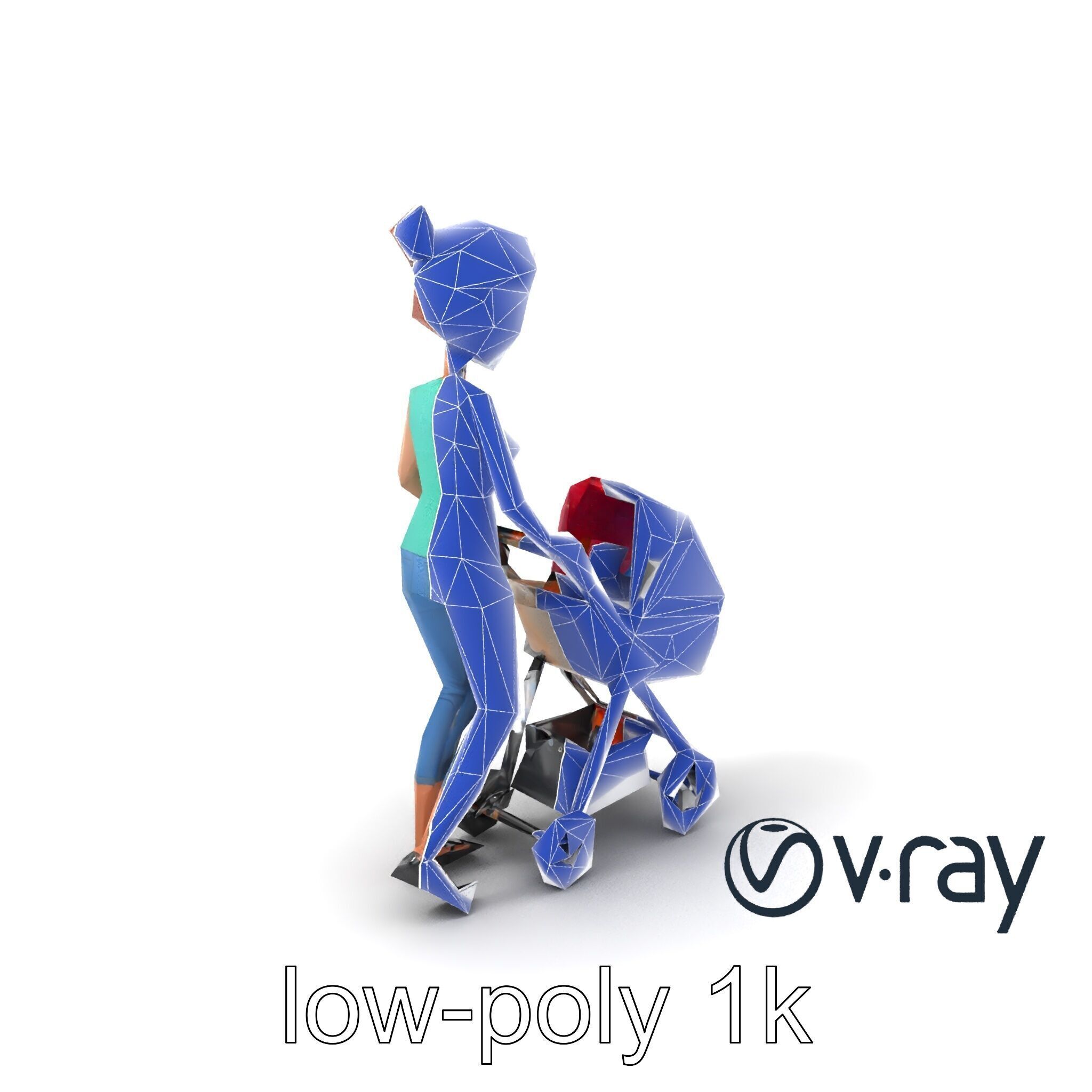 Cartoon Woman with Stroller Character model pack Low-poly 3D model_5
