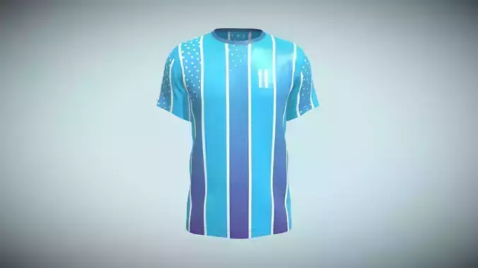 Soccer Blue Stripe Jersey Player 11 In Low Poly