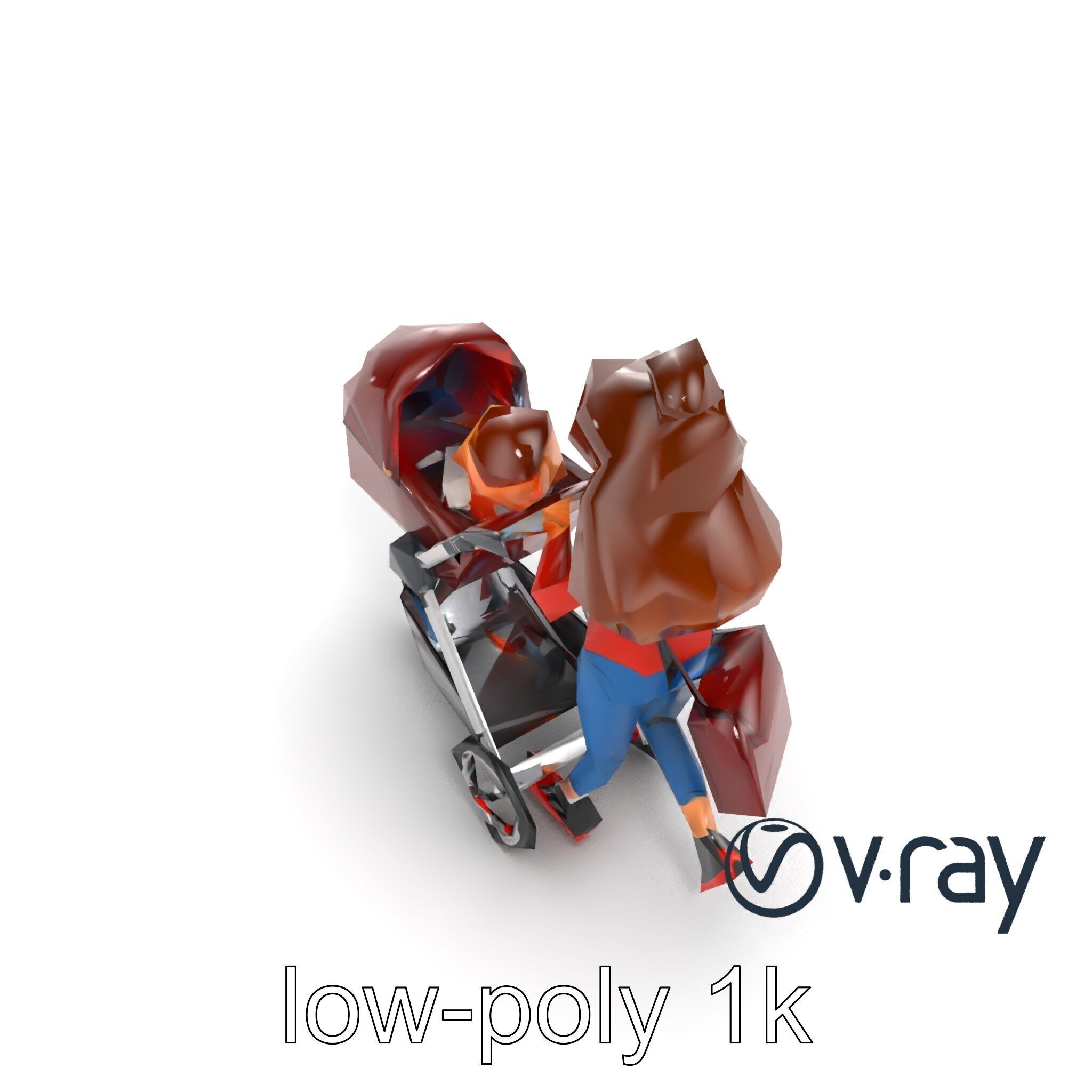 Cartoon Mother and Baby Stroller Character model pack Low-poly 3D model_8