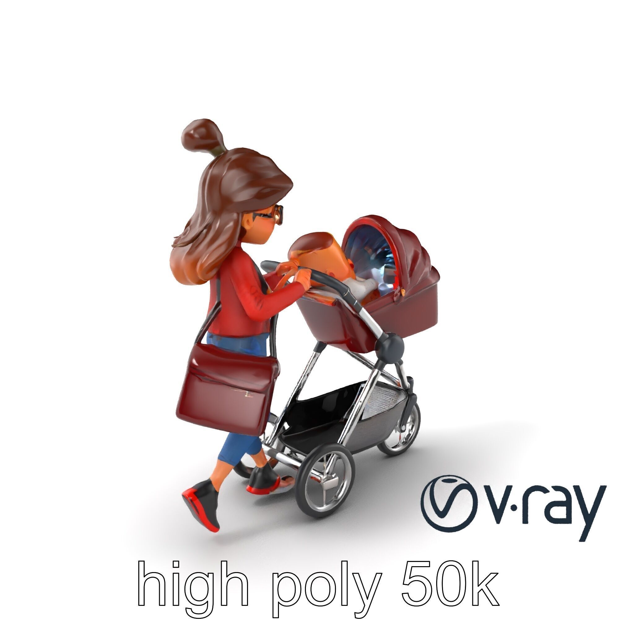 Cartoon Mother and Baby Stroller Character model pack Low-poly 3D model_18