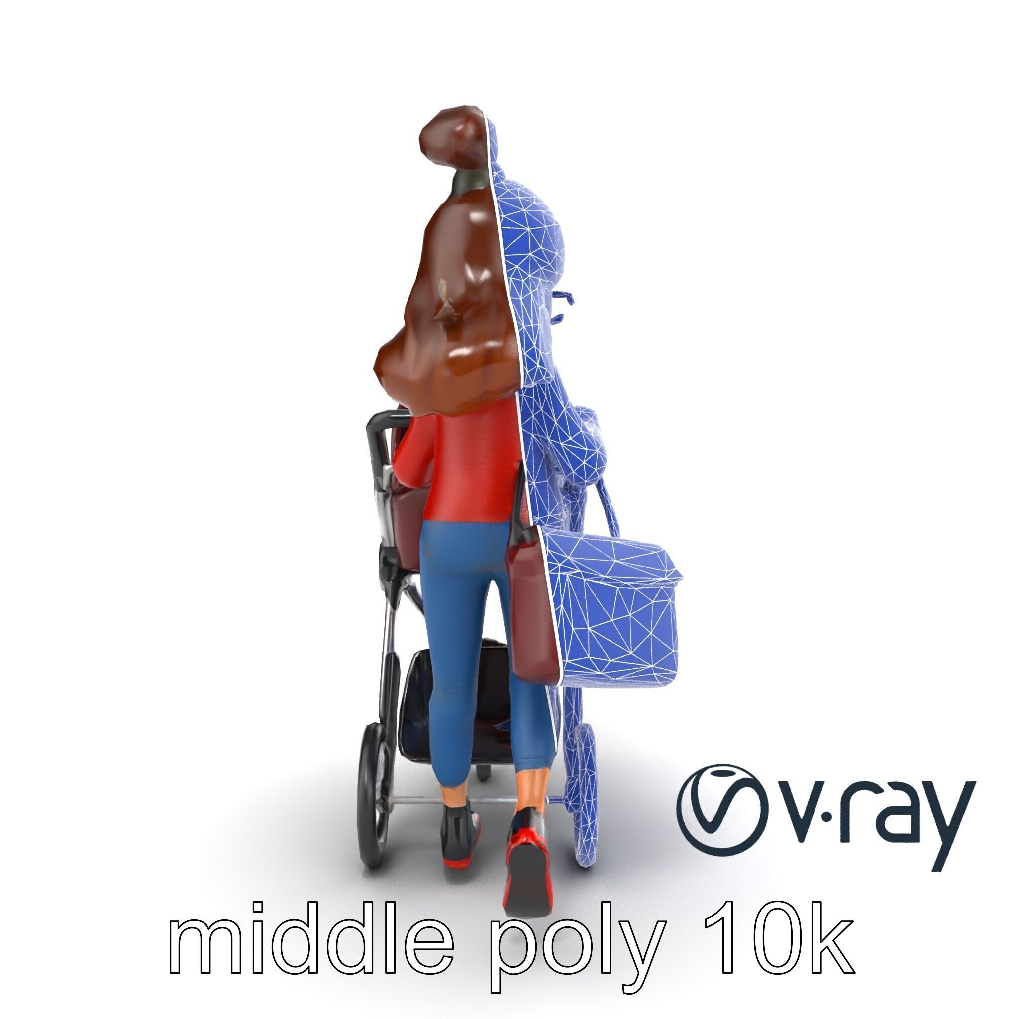 Cartoon Mother and Baby Stroller Character model pack Low-poly 3D model_16
