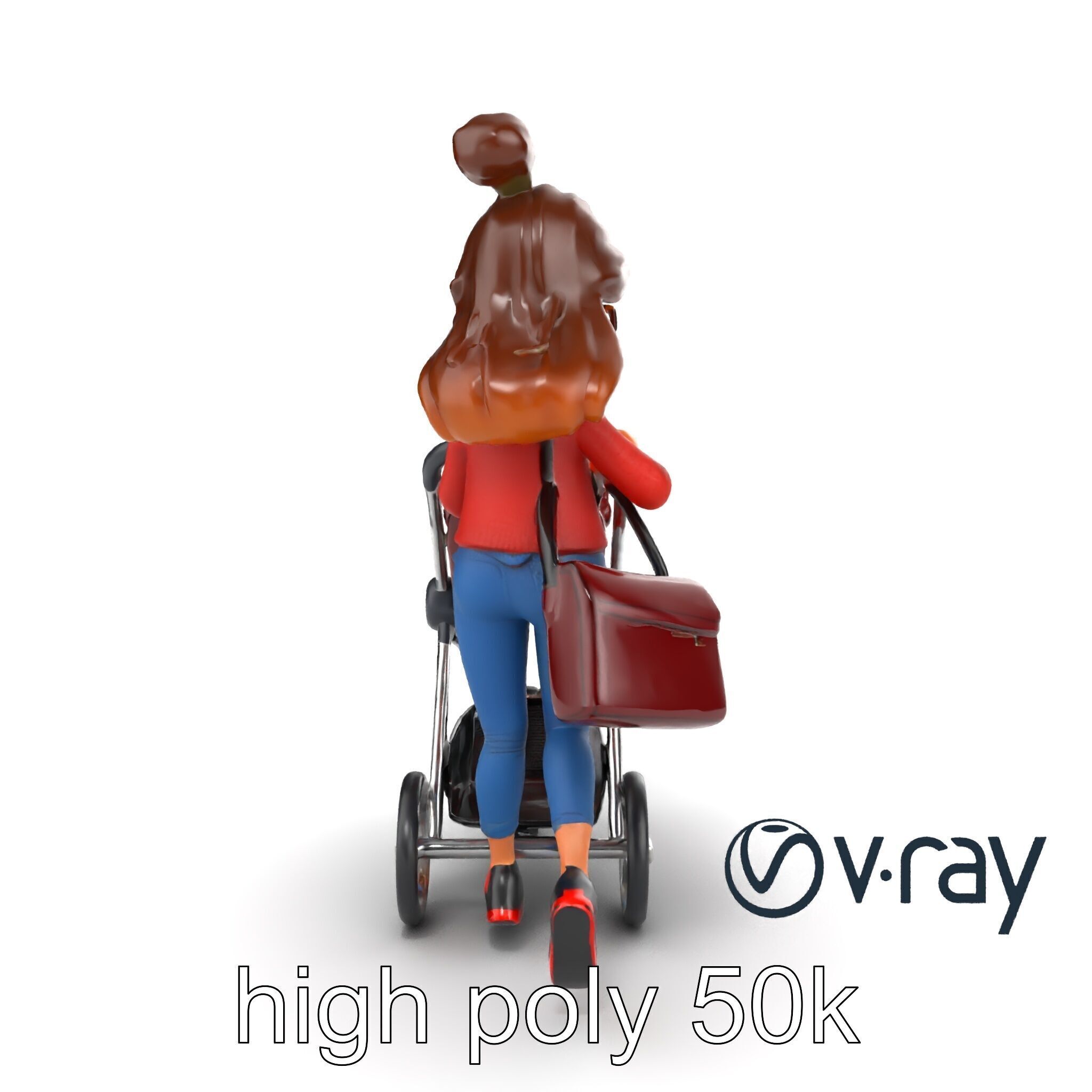 Cartoon Mother and Baby Stroller Character model pack Low-poly 3D model_10