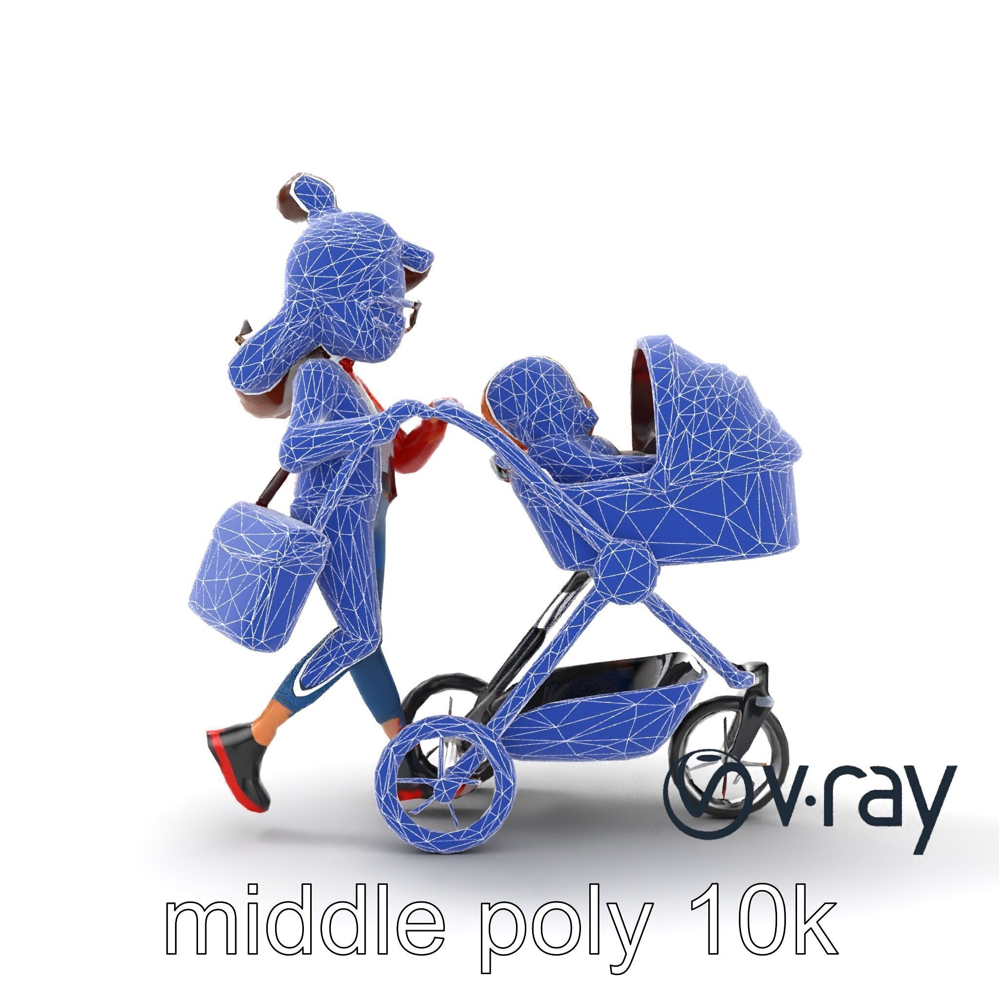 Cartoon Mother and Baby Stroller Character model pack Low-poly 3D model_19