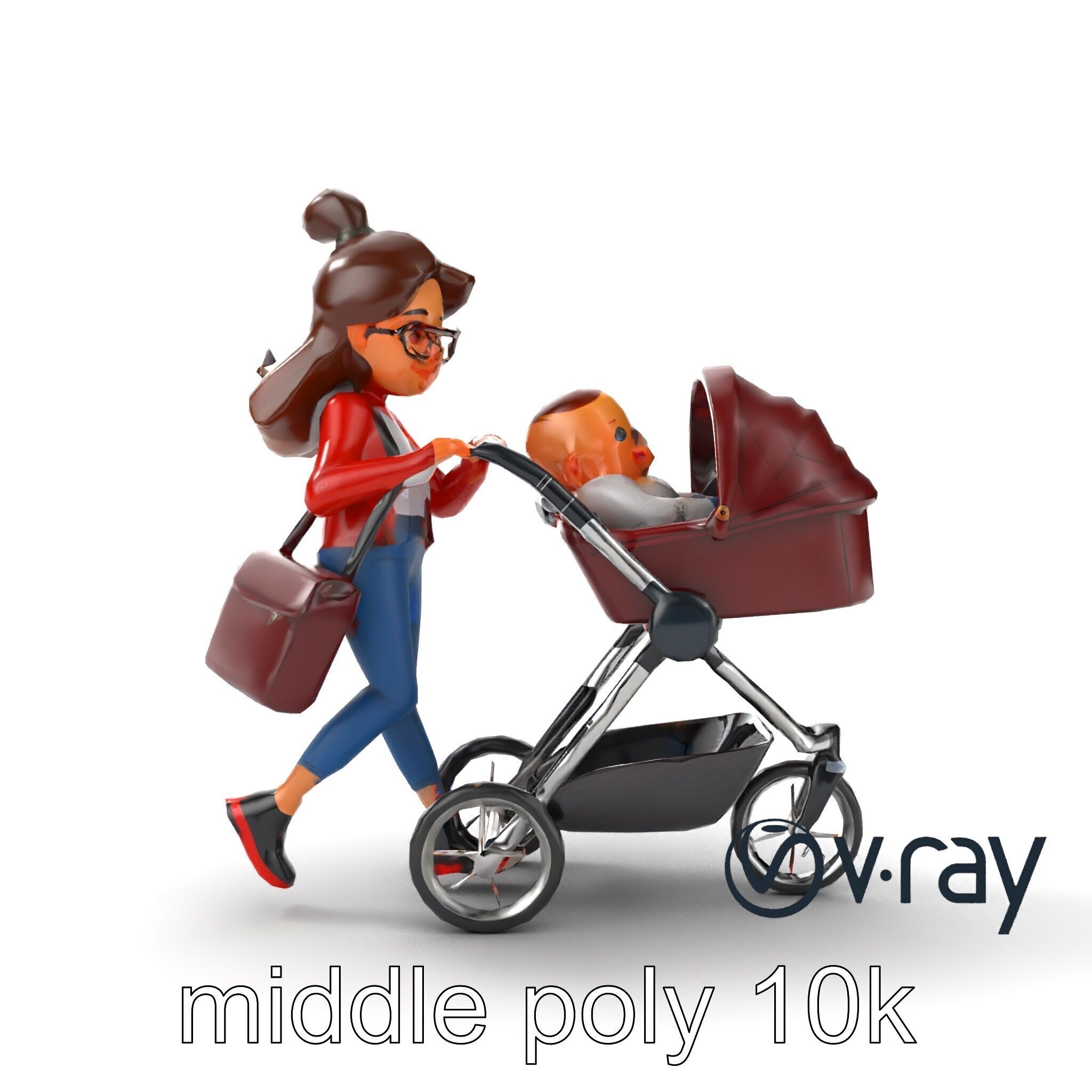 Cartoon Mother and Baby Stroller Character model pack Low-poly 3D model_27