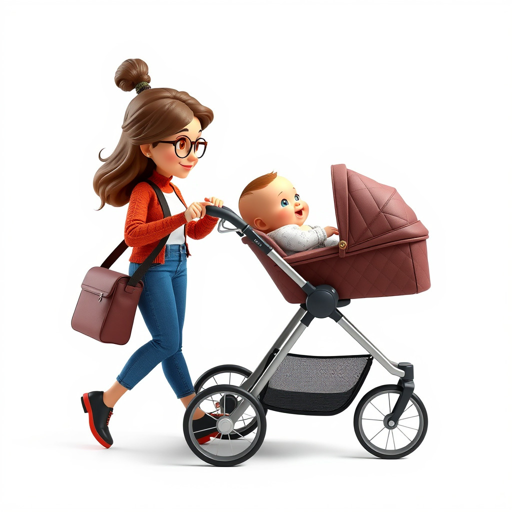 Cartoon Mother and Baby Stroller Character model pack Low-poly 3D model_3
