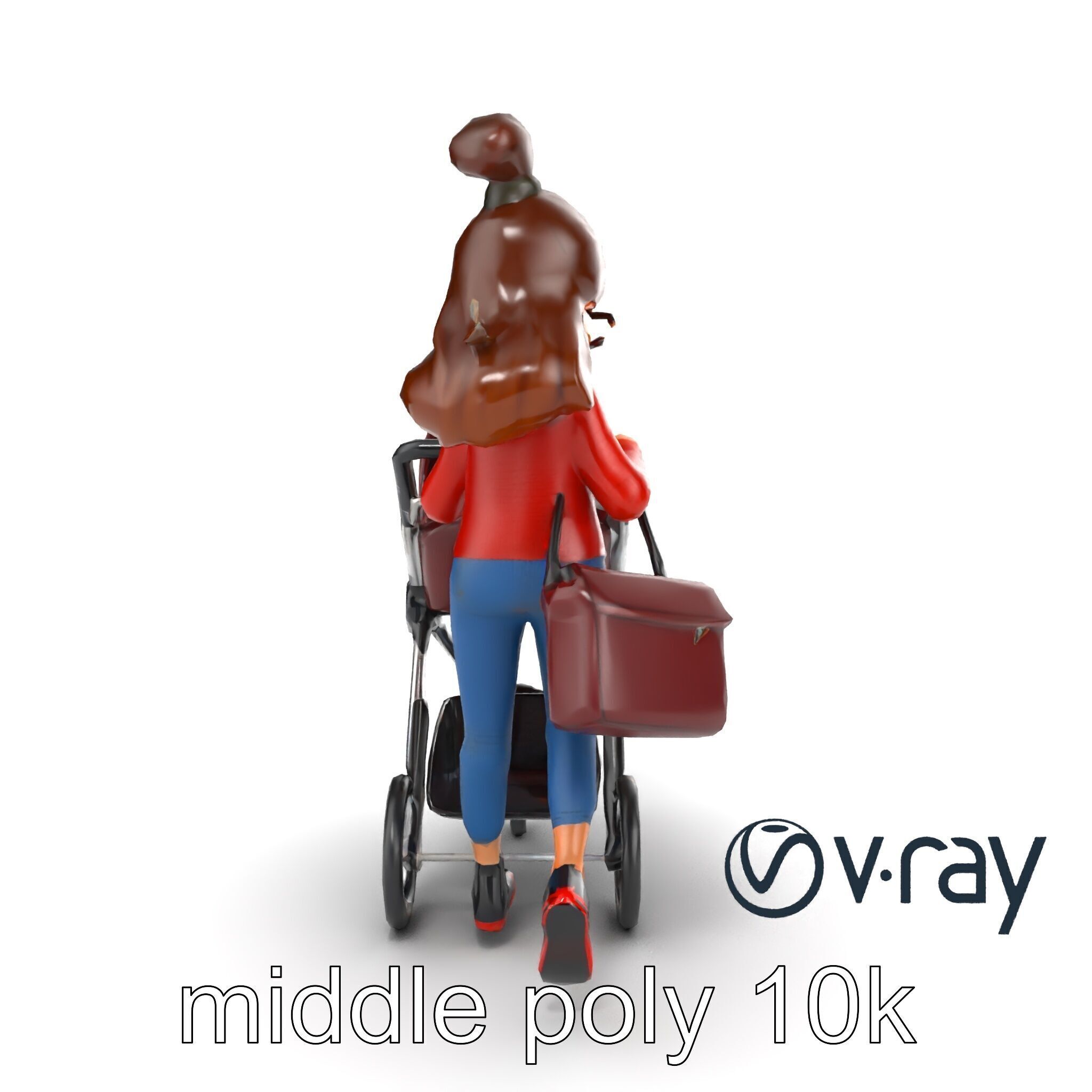 Cartoon Mother and Baby Stroller Character model pack Low-poly 3D model_15