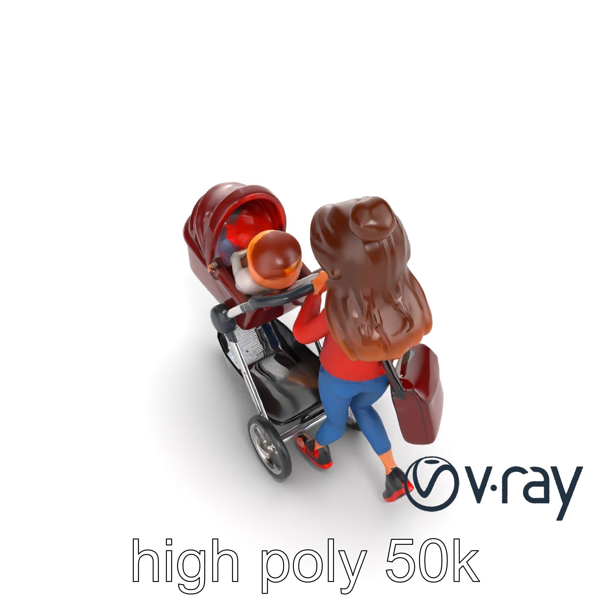 Cartoon Mother and Baby Stroller Character model pack Low-poly 3D model_6
