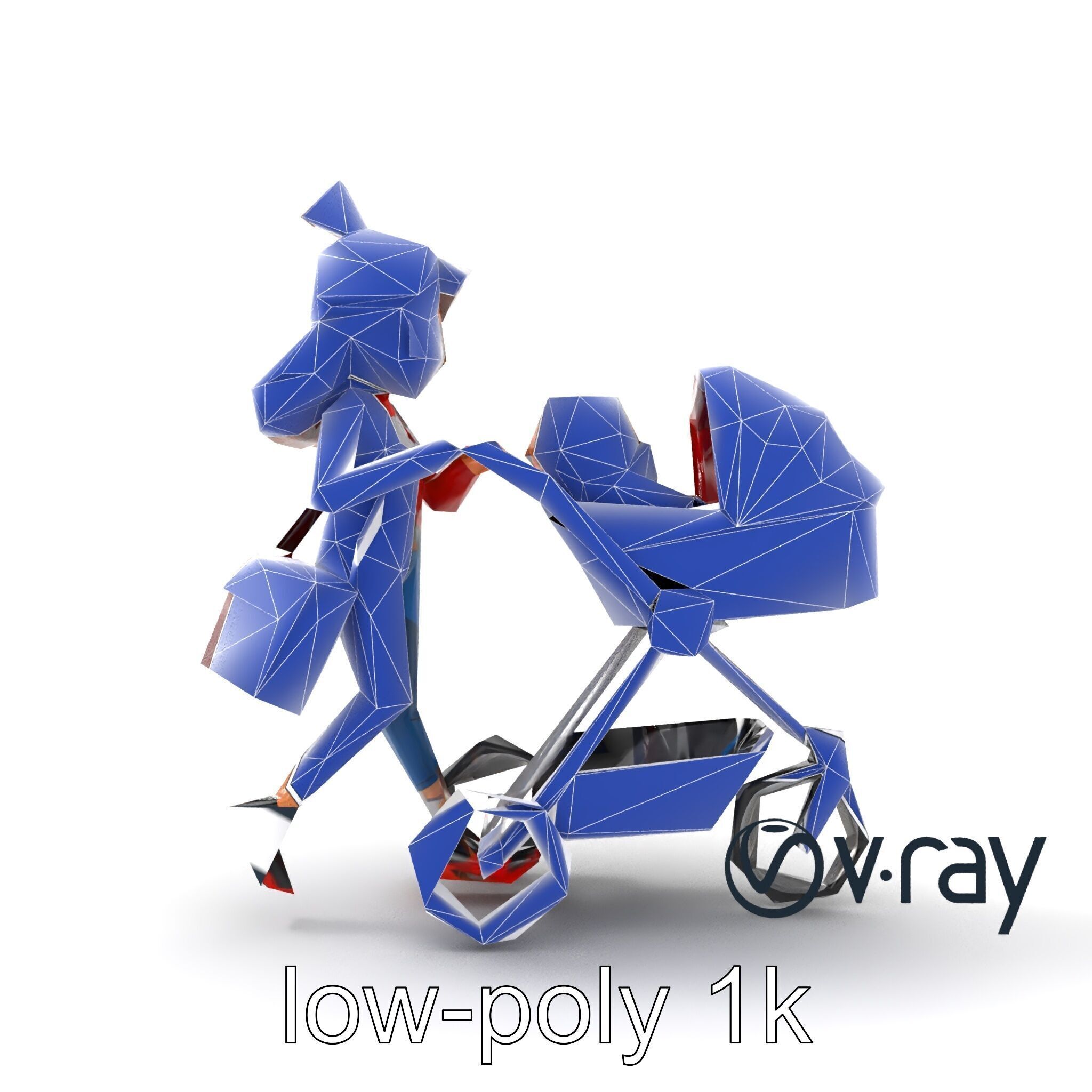 Cartoon Mother and Baby Stroller Character model pack Low-poly 3D model_14
