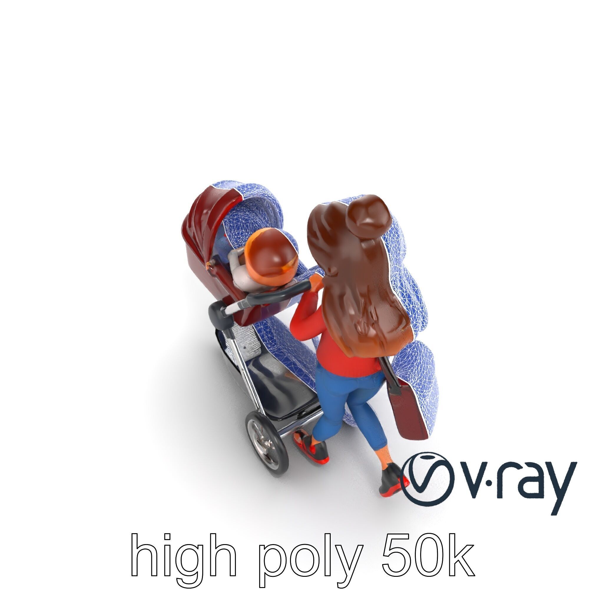 Cartoon Mother and Baby Stroller Character model pack Low-poly 3D model_23