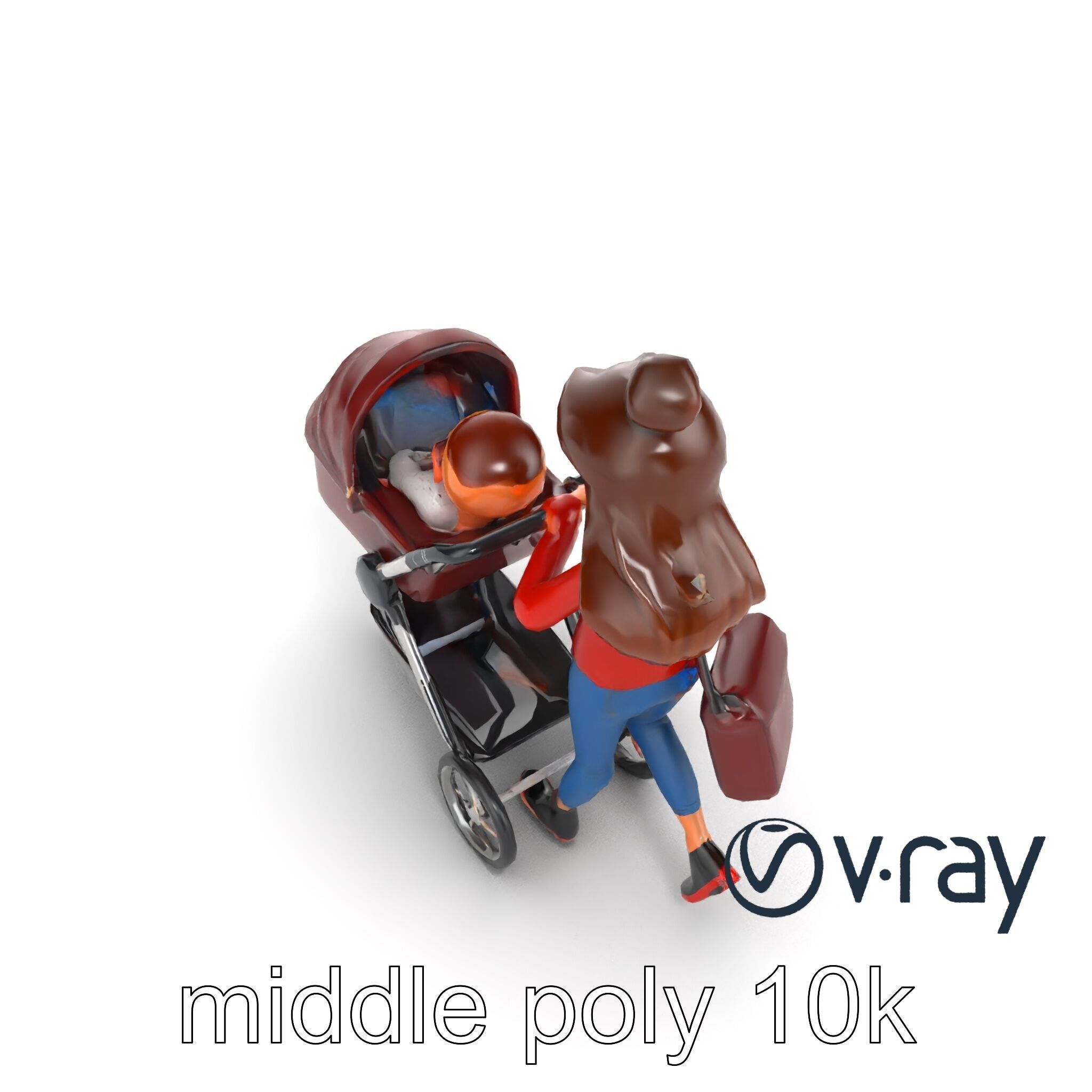 Cartoon Mother and Baby Stroller Character model pack Low-poly 3D model_7