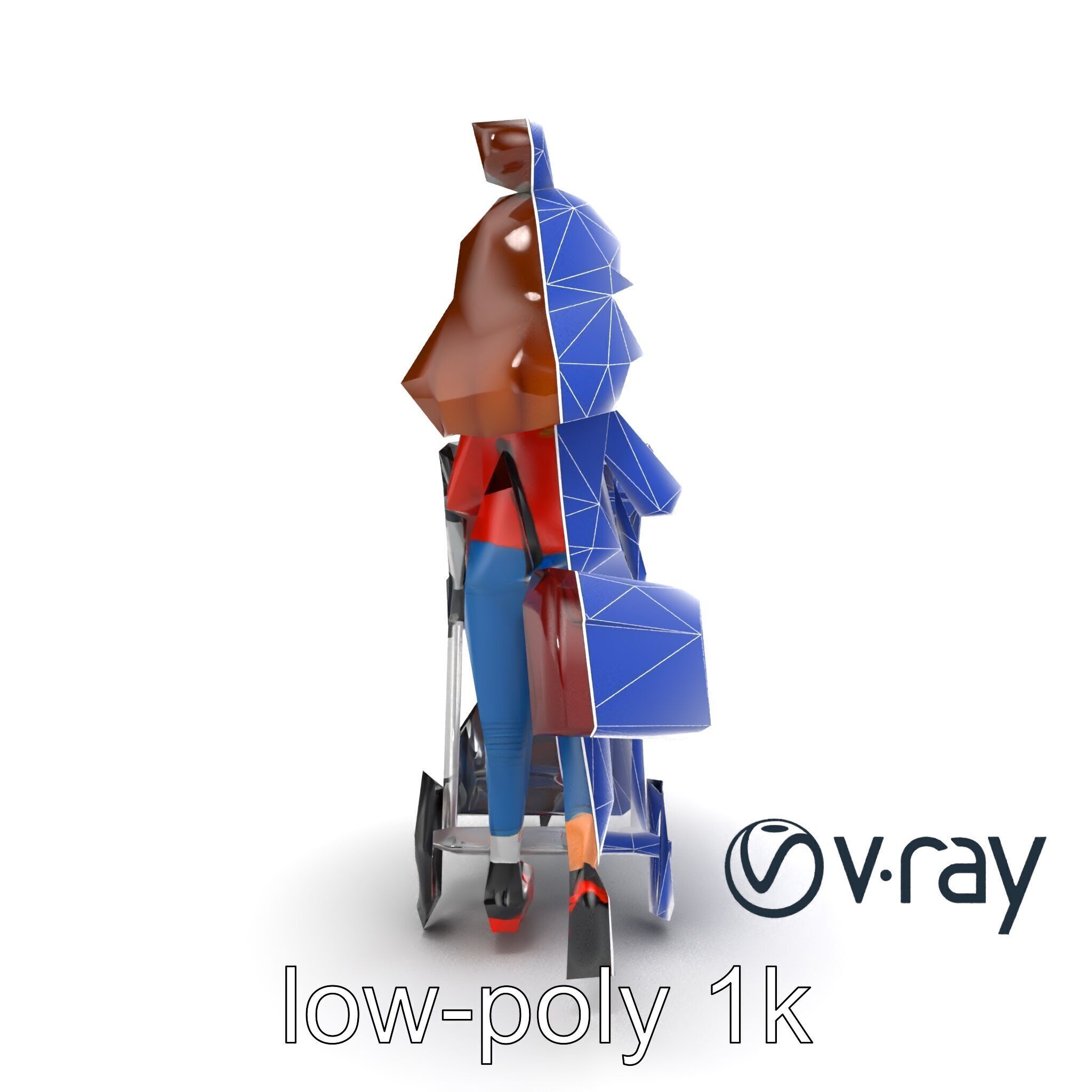 Cartoon Mother and Baby Stroller Character model pack Low-poly 3D model_26