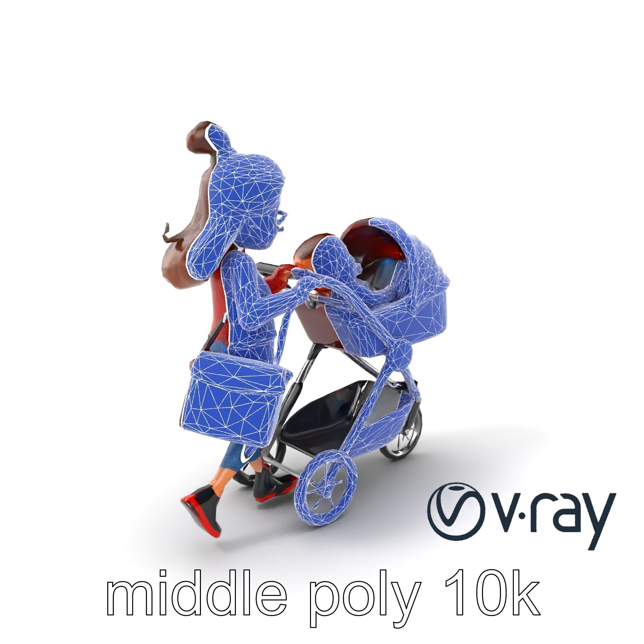 Cartoon Mother and Baby Stroller Character model pack Low-poly 3D model_31