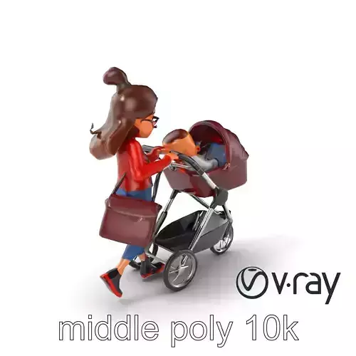 Cartoon Mother and Baby Stroller Character model pack Low-poly 3D model Cartoon Mother and Baby Stroller Character model pack Low-poly 3D model