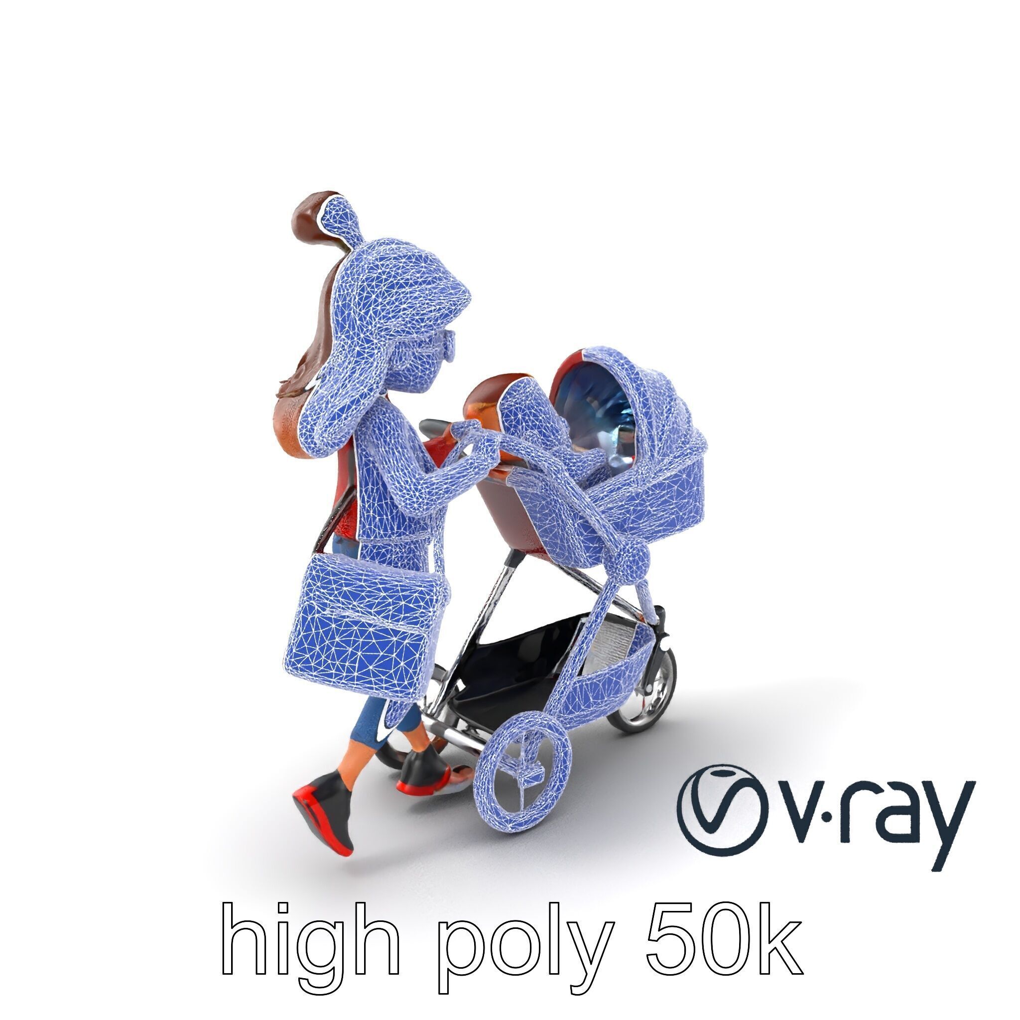 Cartoon Mother and Baby Stroller Character model pack Low-poly 3D model_29