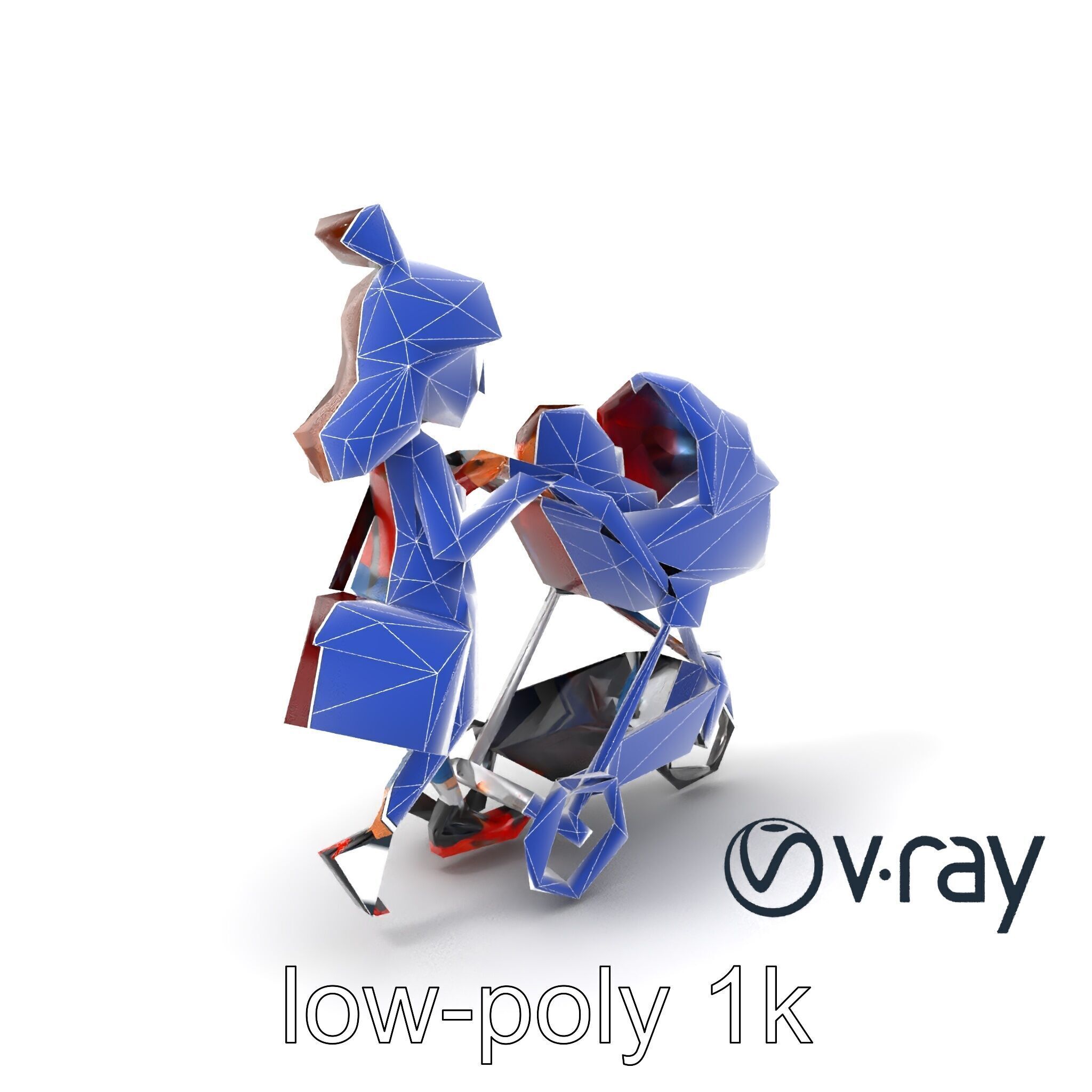 Cartoon Mother and Baby Stroller Character model pack Low-poly 3D model_12