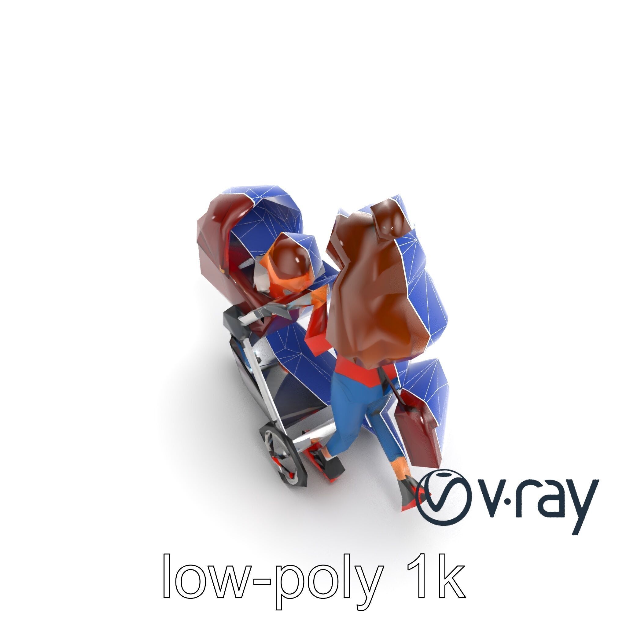 Cartoon Mother and Baby Stroller Character model pack Low-poly 3D model_30