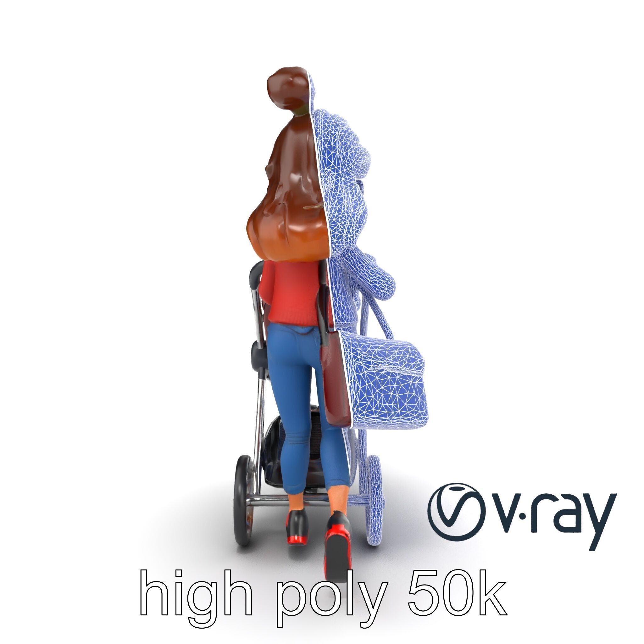 Cartoon Mother and Baby Stroller Character model pack Low-poly 3D model_28